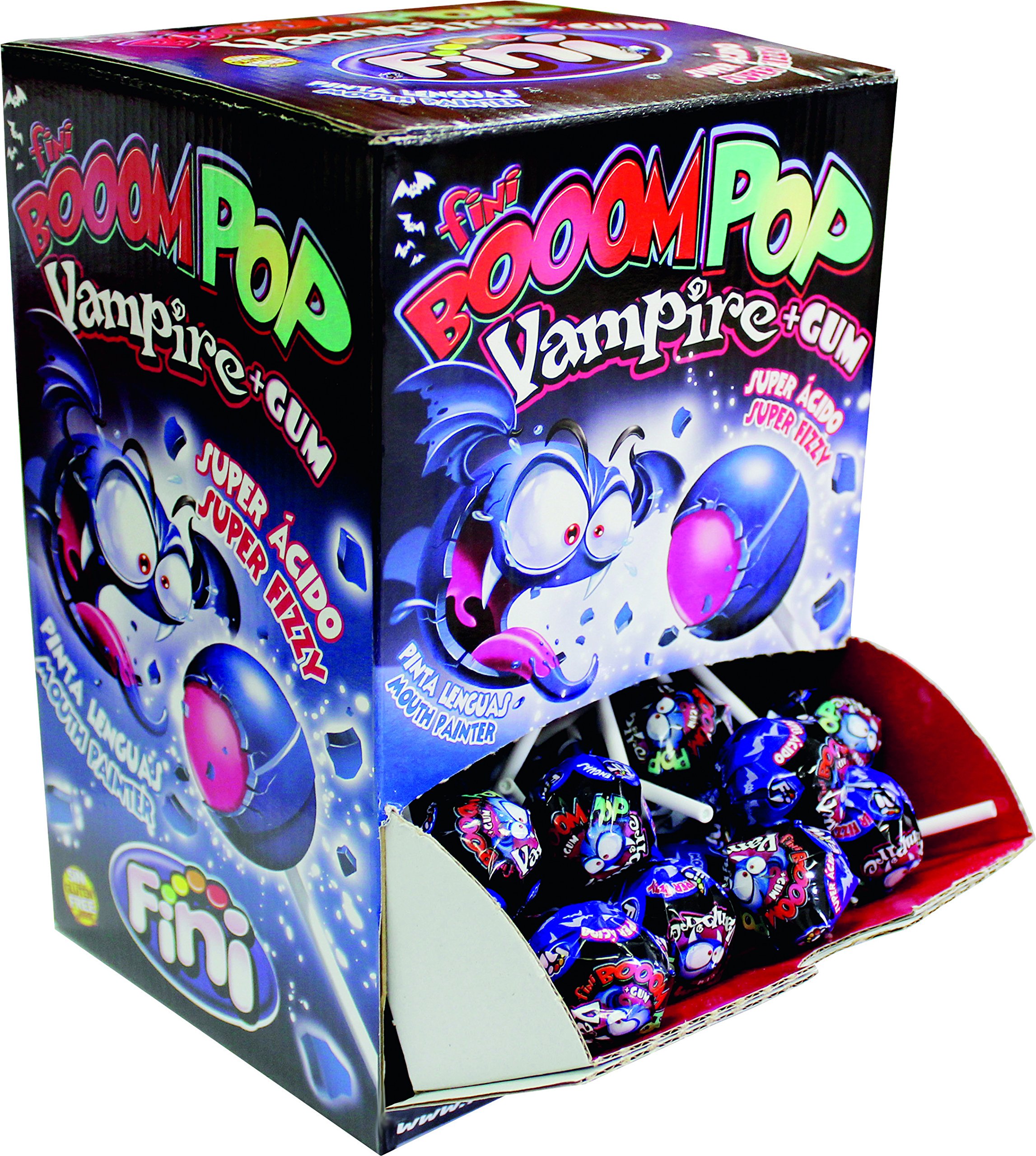 Fini Lollipop Boom Pop Vampire Gum - 100 Count Bulk Candy for Halloween Parties, Trick or Treat, Birthday Favors & Office Snacks