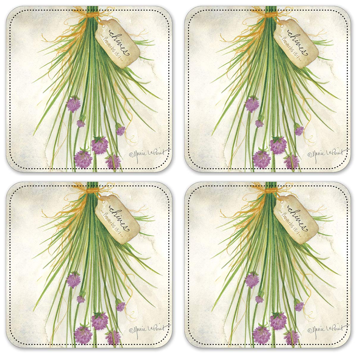 Premium Vinyl Drink Coasters Set of 4 - Non-Slip Absorbent Chives Design - Perfect for Coffee Tables, Dining Tables & Home Decor
