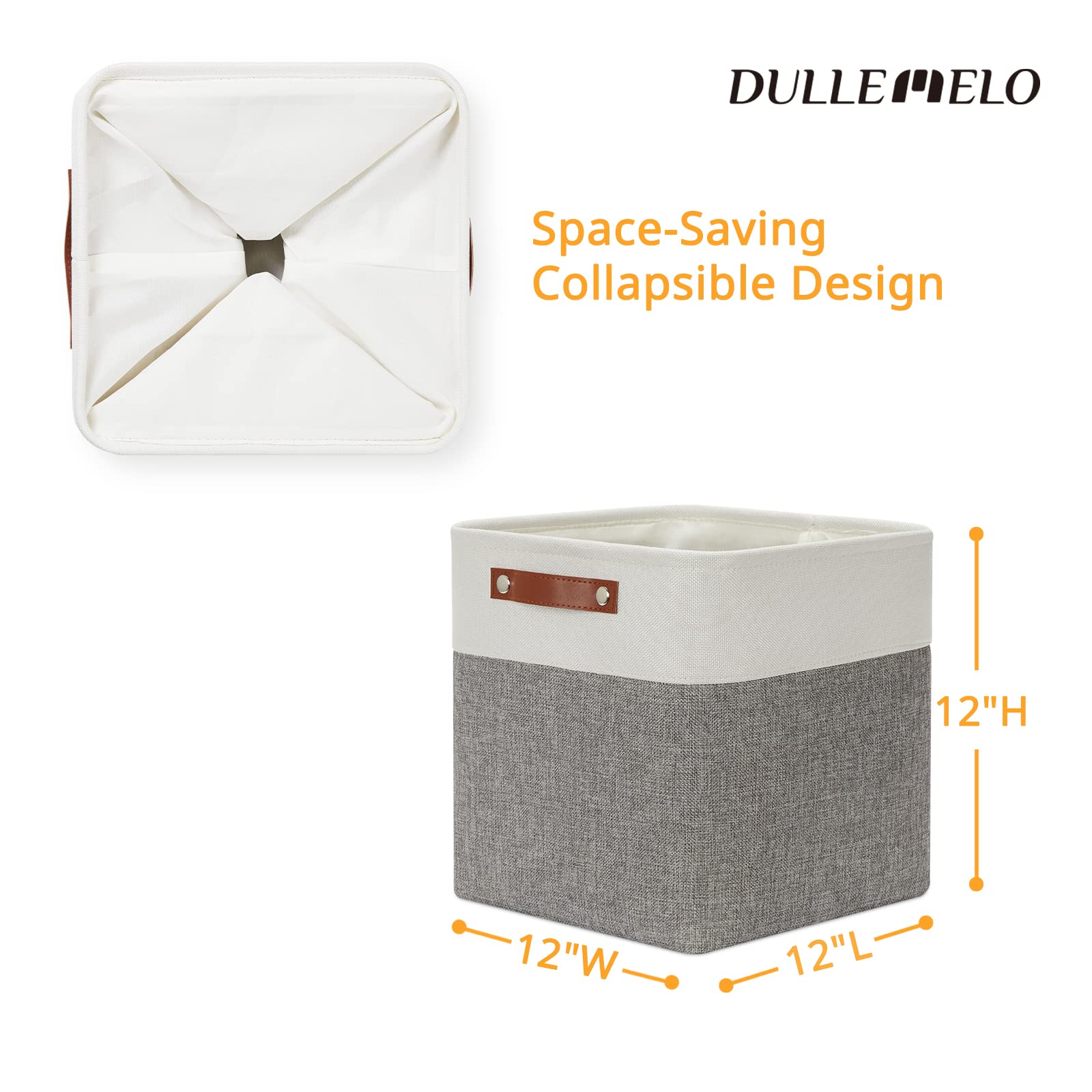 DULLEMELO Foldable Storage Baskets Set - 4 Large 12x12x12 Inch Cube Bins & 6 Small 11.8x7.9x5.1 Inch Organizer Baskets (White & Grey) | Space-Saving Closet, Nursery, Bathroom & Office Organization Solution