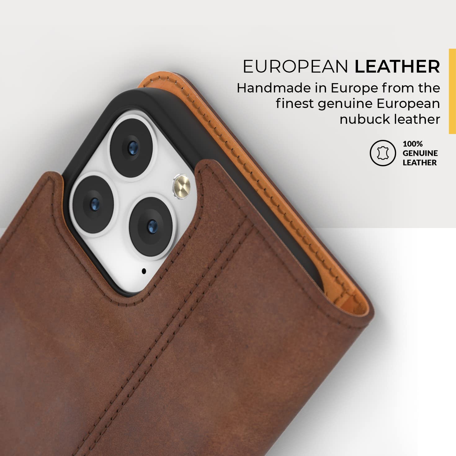 Premium Genuine Leather iPhone 13 Pro Max Wallet Case with Card Holder & Stand - Flip Folio Cover for iPhone 13 Pro Max (Brown) | Perfect for Business Travel, Daily Commute & Hands-Free Viewing
