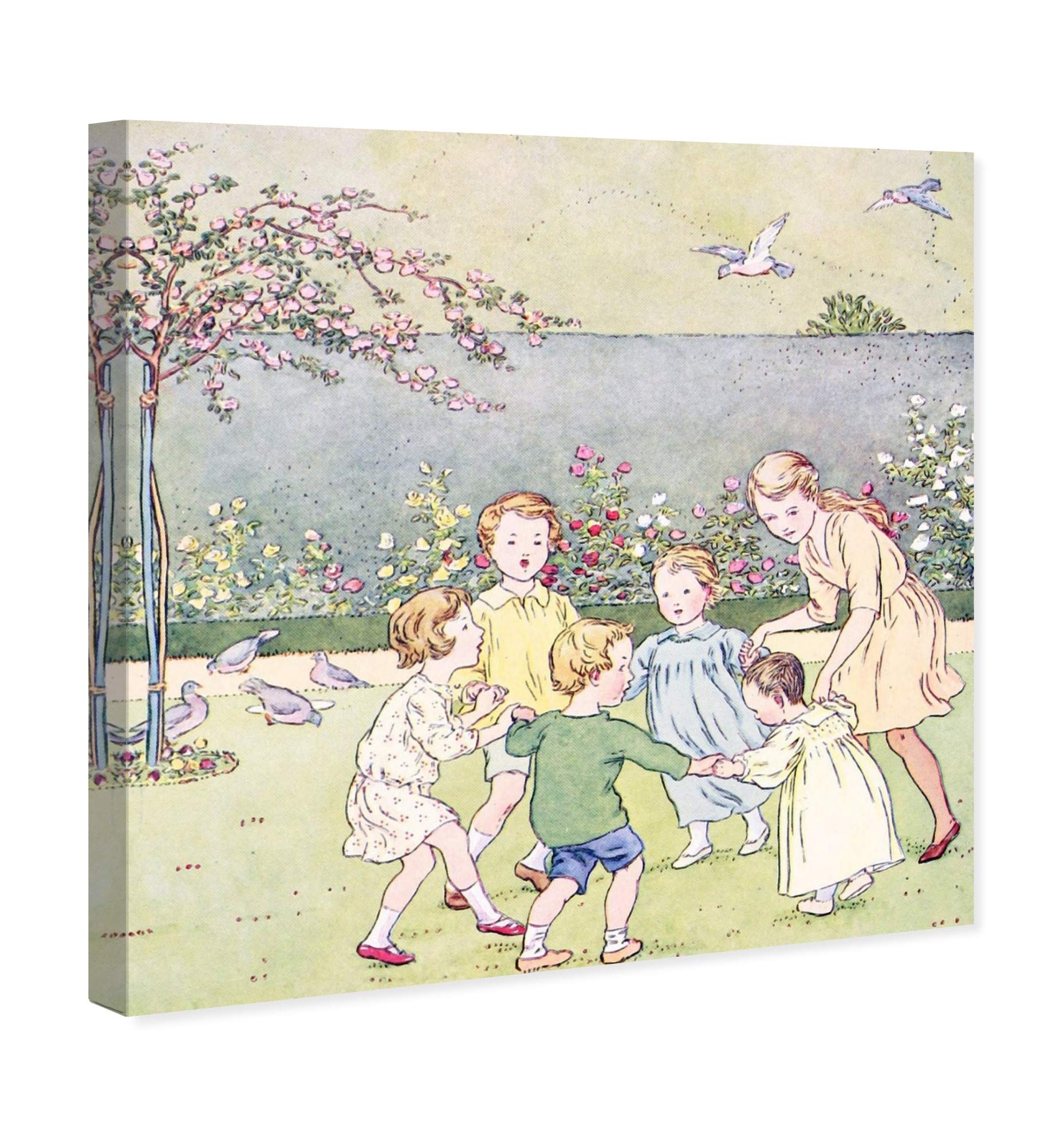 Oliver Gal Artist Co. 'Ring Around The Rosy' Kids Wall Art - 24x24 Inch Canvas Print for Children's Bedroom & Playroom Decor in Green & Blue - Nursery, Daycare & Play Area Wall Décor