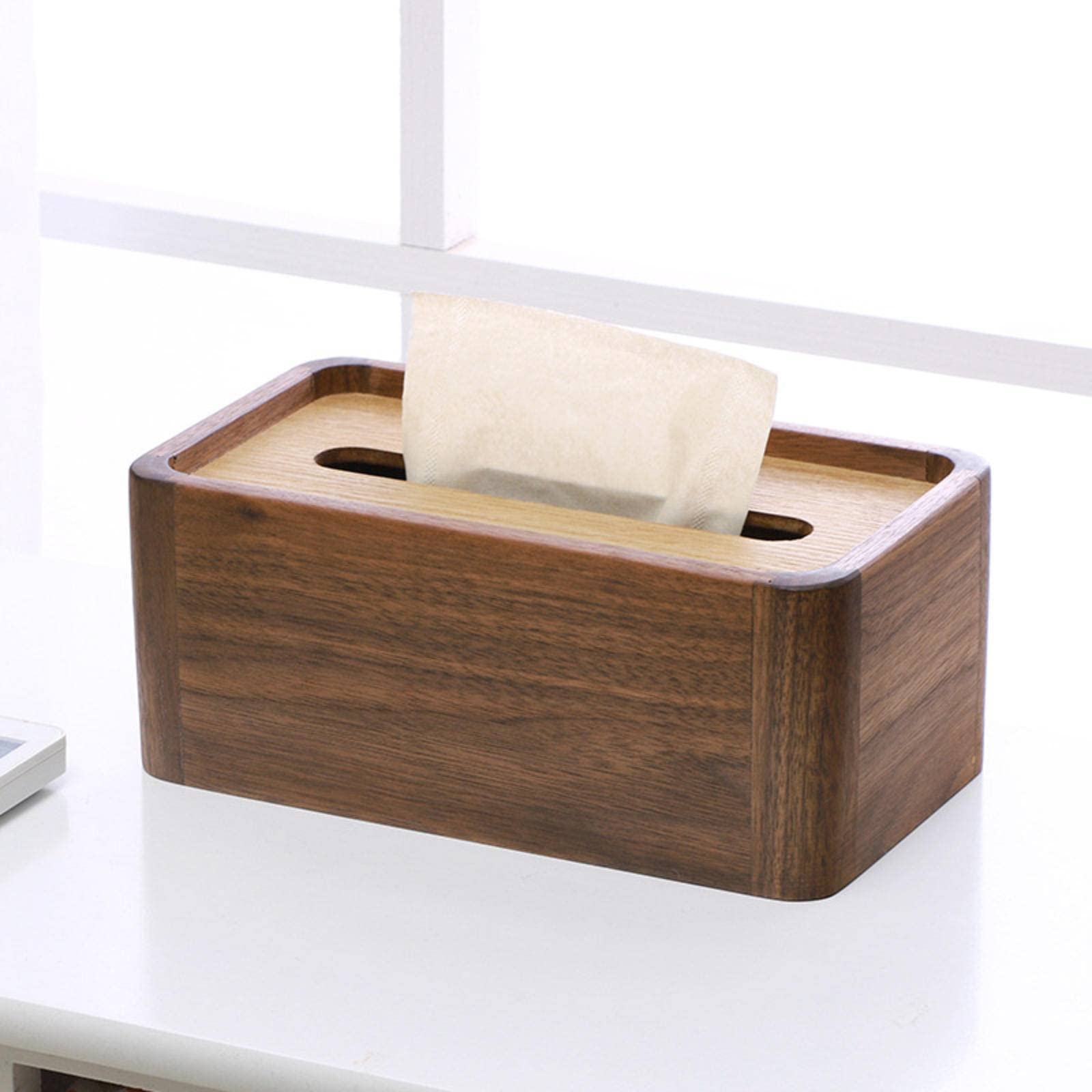 Premium Black Walnut Wooden Tissue Box Holder - Solid Wood Wipes Dispenser for Bathroom, Living Room & Office - Handcrafted Paper Pull Box with Natural Wood Grain - Home & Office Decor Accessory