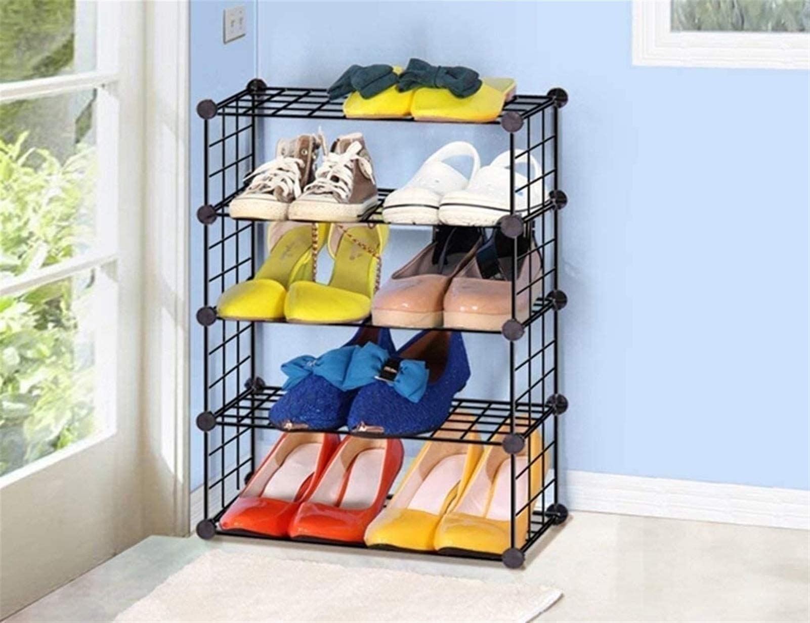 Sturdy Metal Shoe Rack for Home - Space Saving Vertical Shoe Storage Organizer with Multiple Shelves, Easy Assembly Living Room Shoe Shelf for Family & Entryway Organization (Black)