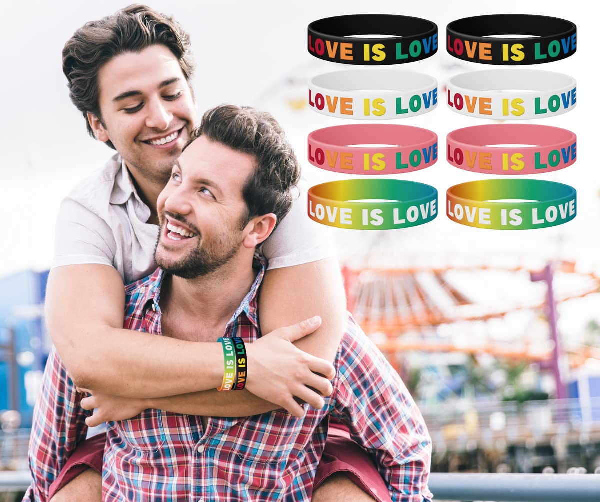 12-Pack Love is Love Silicone Wristband Bracelets - Rainbow Engraved Couple Bracelets with 