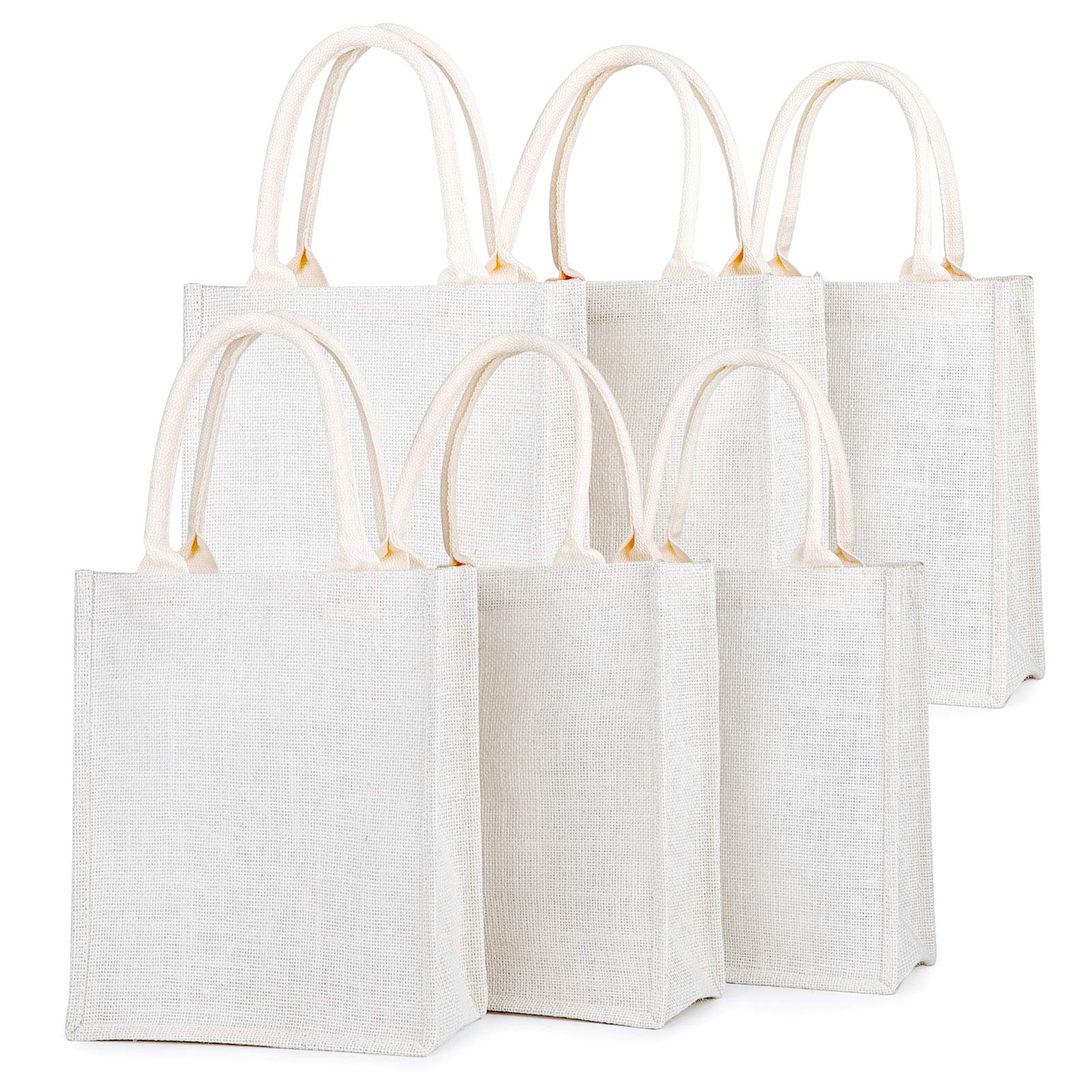 Segarty 6-Pack Small White Burlap Jute Reusable Canvas Tote Bags with Handles - Eco-Friendly Blank Bulk Totes for Bridesmaid Wedding Favors, Women's Grocery Shopping, Bachelorette Party & Beach Trips - Perfect for Farmers Markets, Picnics and Everyday Use