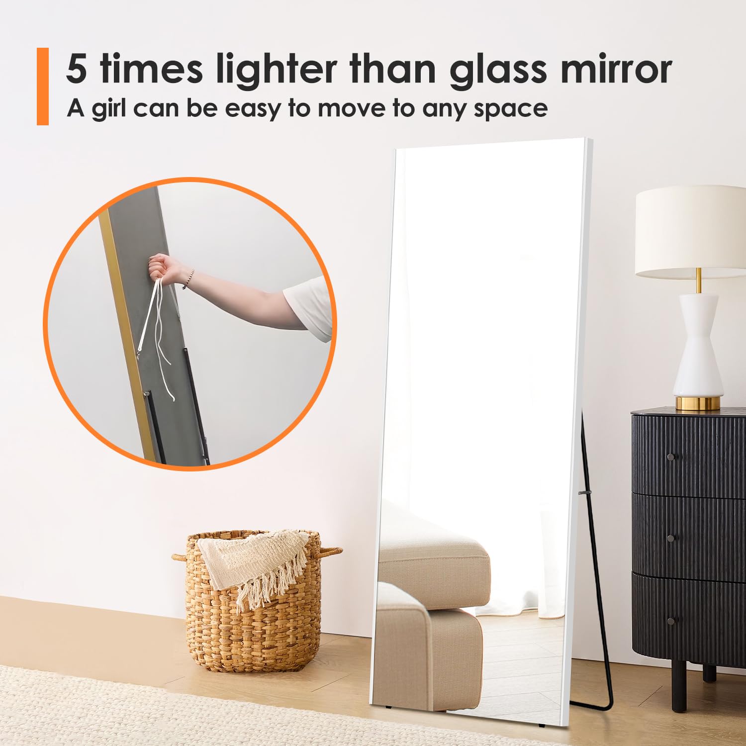 Brisafe 71x24 Inch Full Length Floor Mirror with Stand - Shatterproof Glassless Design & Aluminum Alloy Frame - Gold Full Body Mirror for Living Room, Bedroom, Dressing Room | Perfect for Home Decor, Outfit Checks & Selfie Background