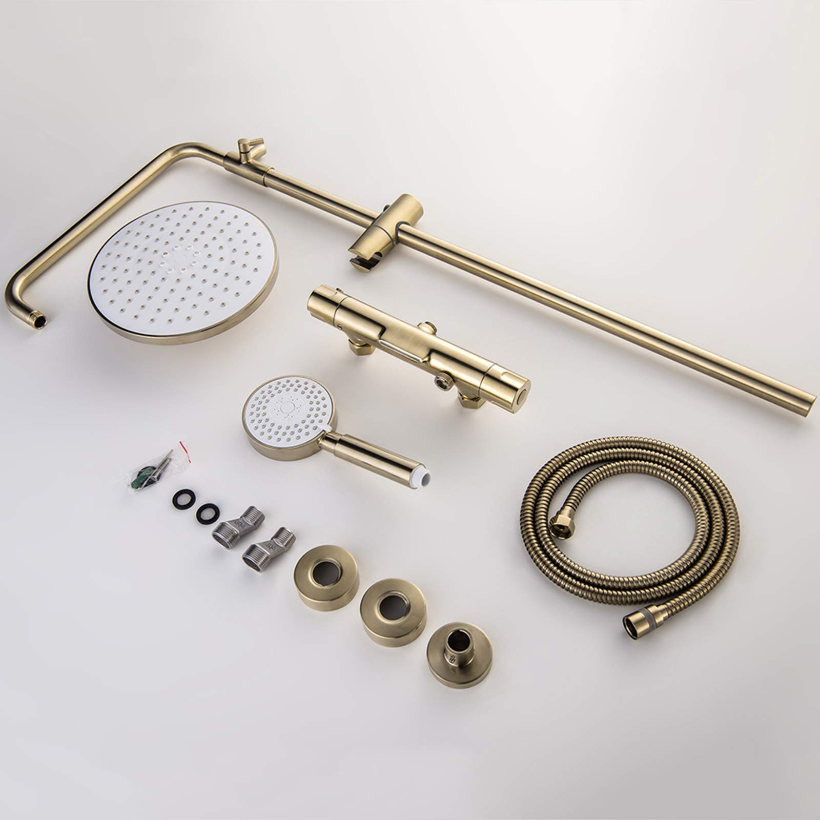 10 Inch Thermostatic Shower Combo Set - Wall Mounted Brushed Gold Bathroom Shower Faucet with Rainfall Shower Head & Handheld Shower - Waterfall Bathtub Faucet for Luxury Spa Experience at Home