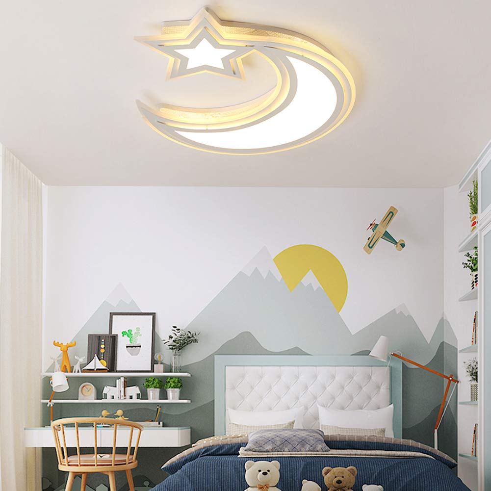 LED Kids Room Ceiling Light - Star & Moon Cartoon Night Light for Boys & Girls Bedroom - Warm White Nursery Lamp for Baby & Children's Room Decor - Perfect for Bedtime Stories & Relaxation