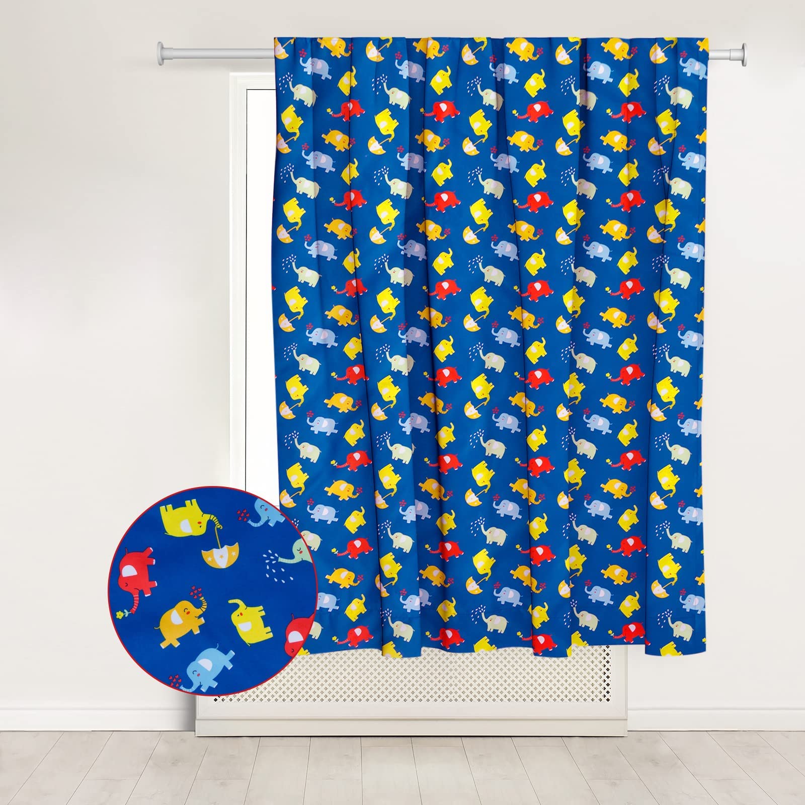 Navy Blue Elephant Blackout Curtains for Kids Room & Nursery - 42x63 Inch Single Panel with Rod Pocket, Darkening Window Drapes for Boys' Bedroom, Living Room - Perfect for Sleep, Playtime & Light Control