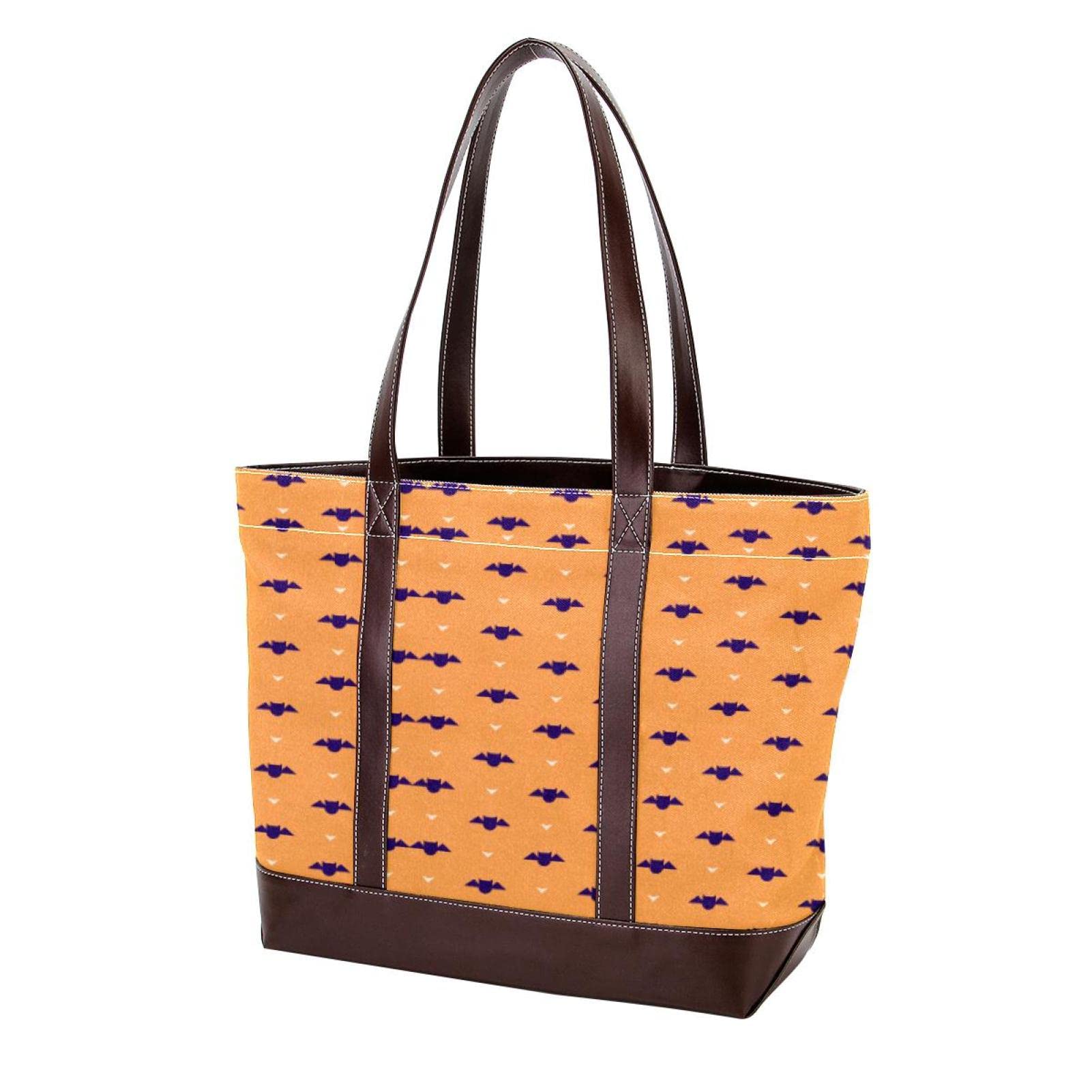 Stylish Gold Pattern Large Tote Bag for Women - Genuine Leather & Canvas Top Handle Shoulder Satchel Purse - Perfect for Work, Travel, and Everyday Use