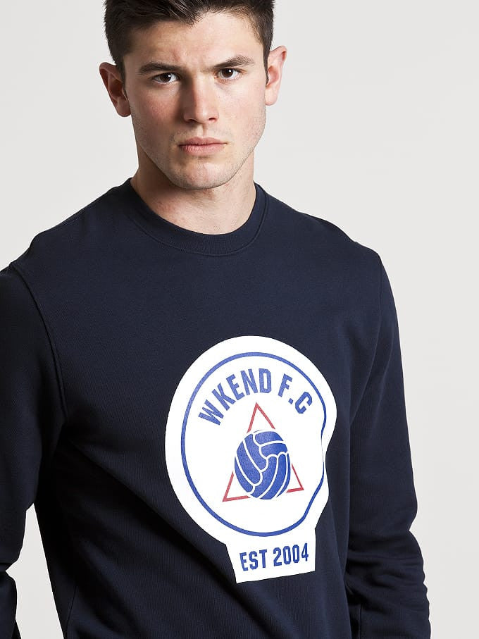 Weekend Offender WKEND FC Crewneck Sweatshirt - Navy Blue Men's Casual Pullover Hoodie for Streetwear & Lounge Comfort