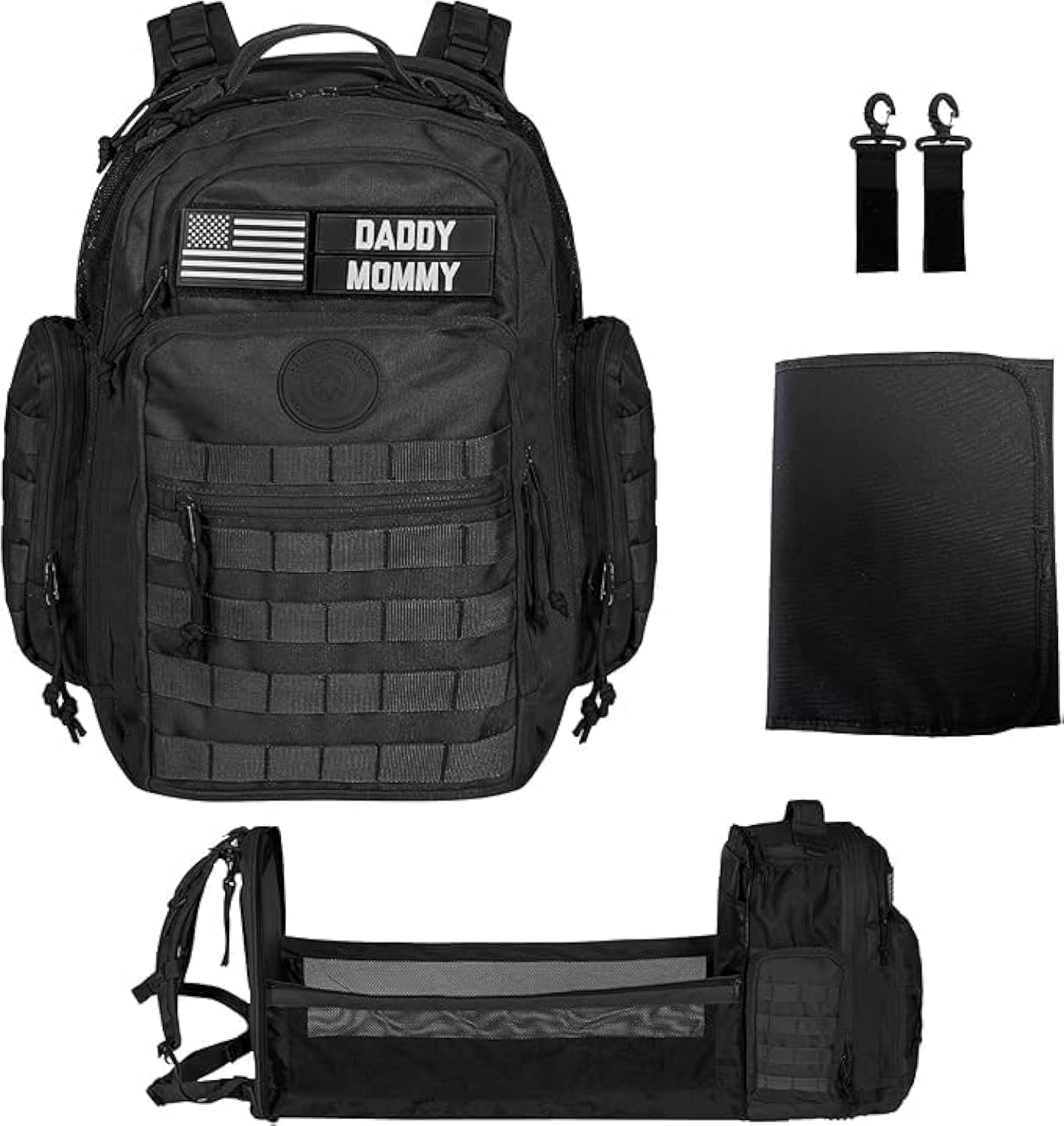 Phil & Jack Tactical Military Style Dad Diaper Backpack - Baby Changing Station Diaper Bag for Men & Women (Black) | Perfect for Parenting, Travel & Outdoor Adventures