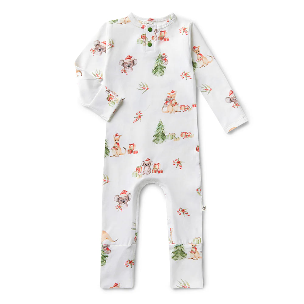 Snuggle Hunny Christmas Organic Baby Growsuit | Kangas & Koalas | Soft Holiday Pajamas for Infants & Toddlers | Perfect for Christmas Morning & Family Photos