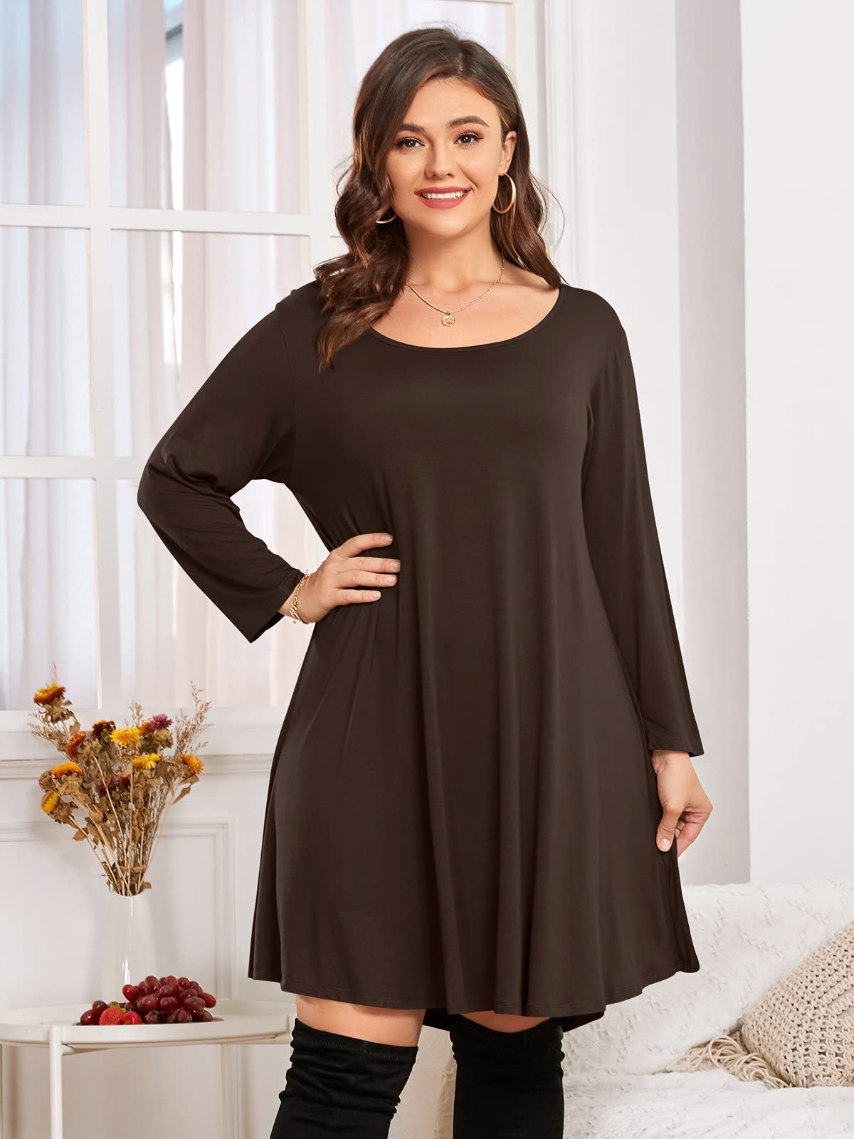 BELAROI Women's Plus Size Casual Swing Dress - 3/4 Sleeve Loose Tunic with Pockets for Fall | Perfect for Work, Date Night & Weekend Outings
