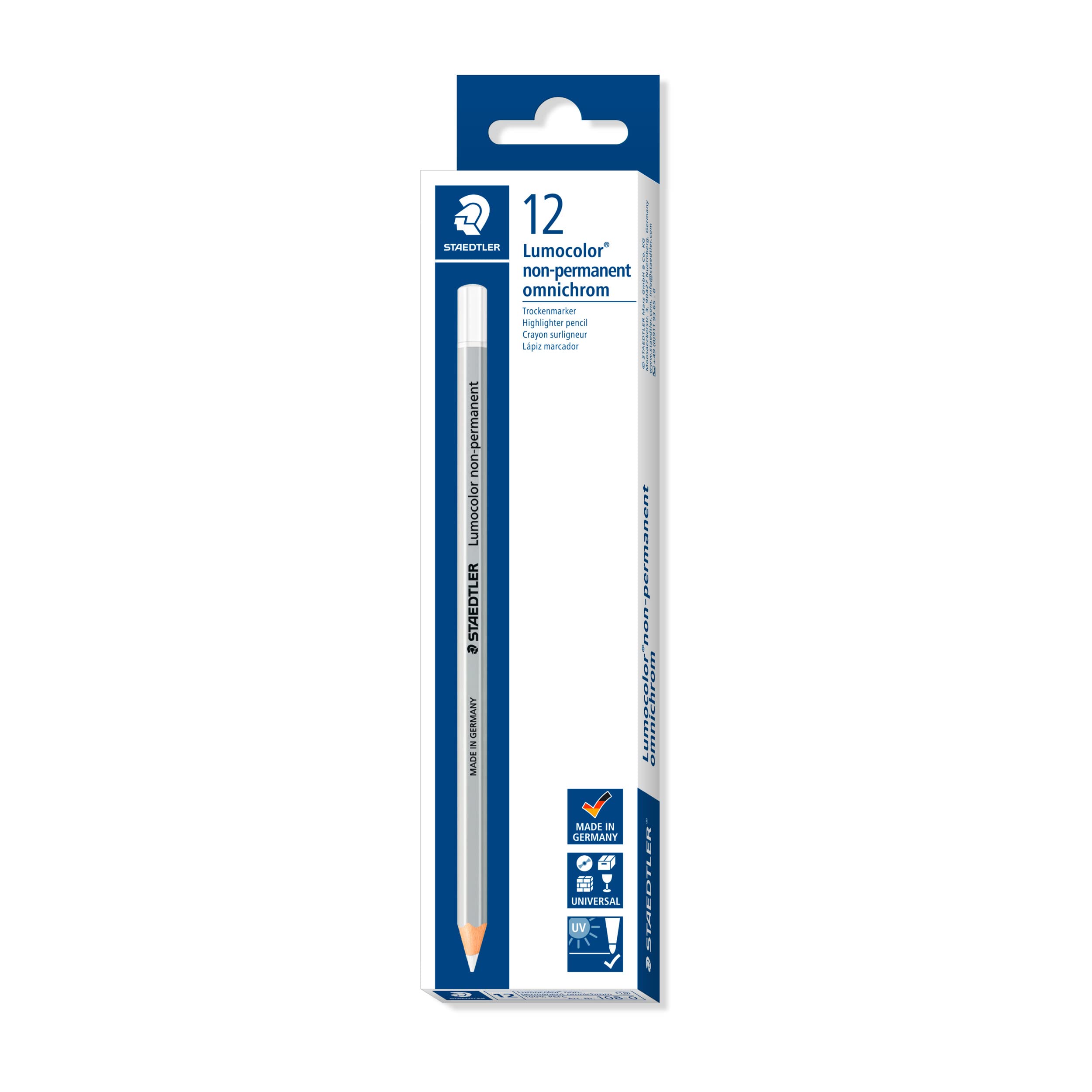 STAEDTLER Lumocolour Non-Permanent Omnichrom White Pencil - 12 Pack | Whiteboard & Glass Markers for Office, School & Home Use