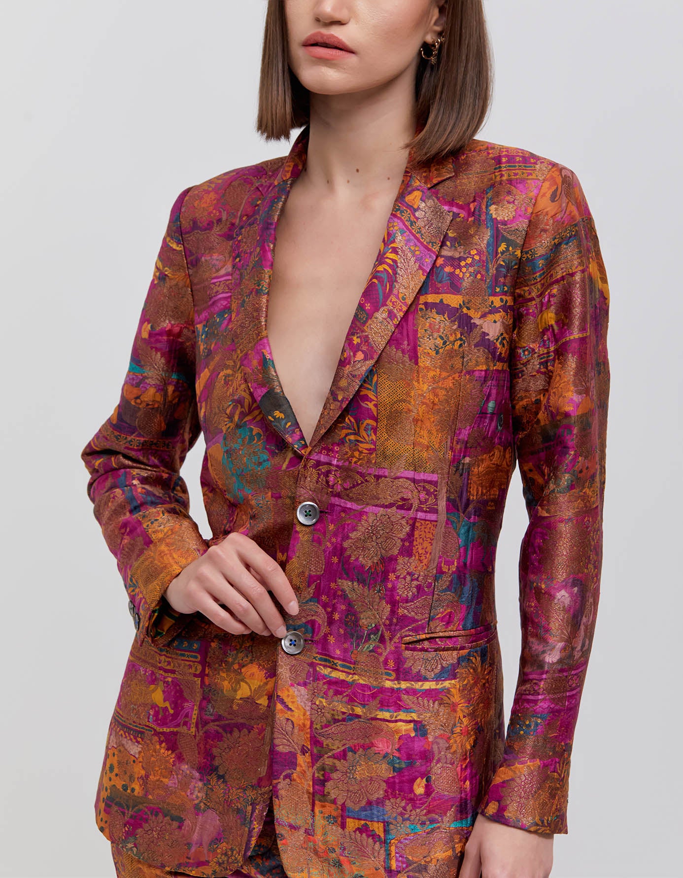 Elegant Rana Blazer in Luxurious Silk Brocade - Purple Women's Fashion Jacket for Office, Party & Special Occasions