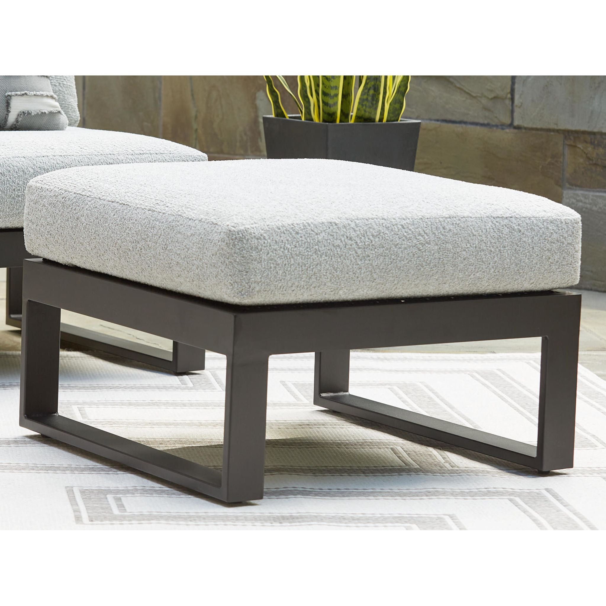 Beachloft Outdoor Ottoman with Cushion - Waterproof & Weather-Resistant Patio Furniture for Poolside, Garden & Deck - Black/Gray