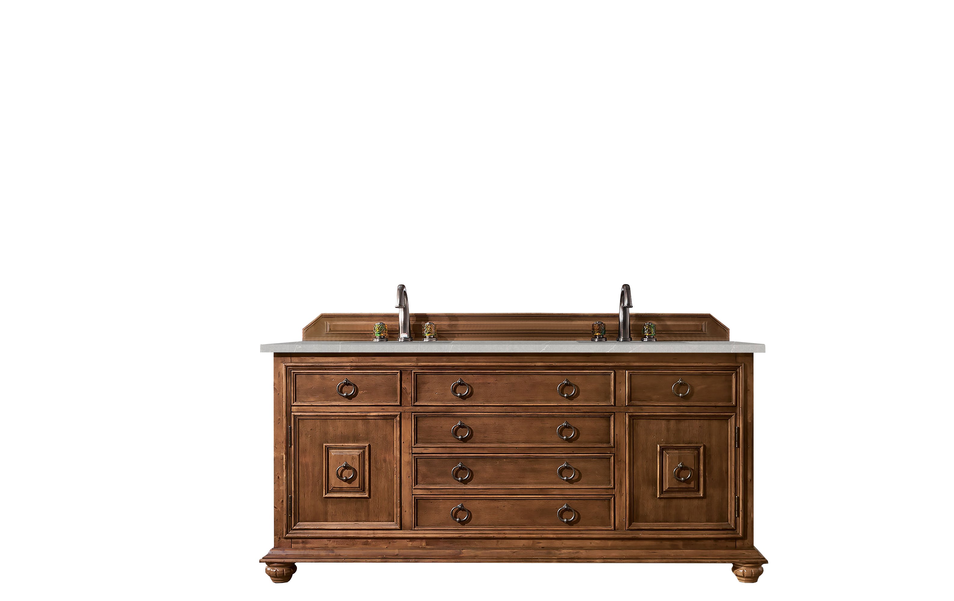 Mykonos 72-Inch Double Vanity Bathroom Cabinet with 3CM Eternal Serena Quartz Top in Cinnamon Finish – Perfect for Modern Master Bathrooms & Luxurious Home Renovations