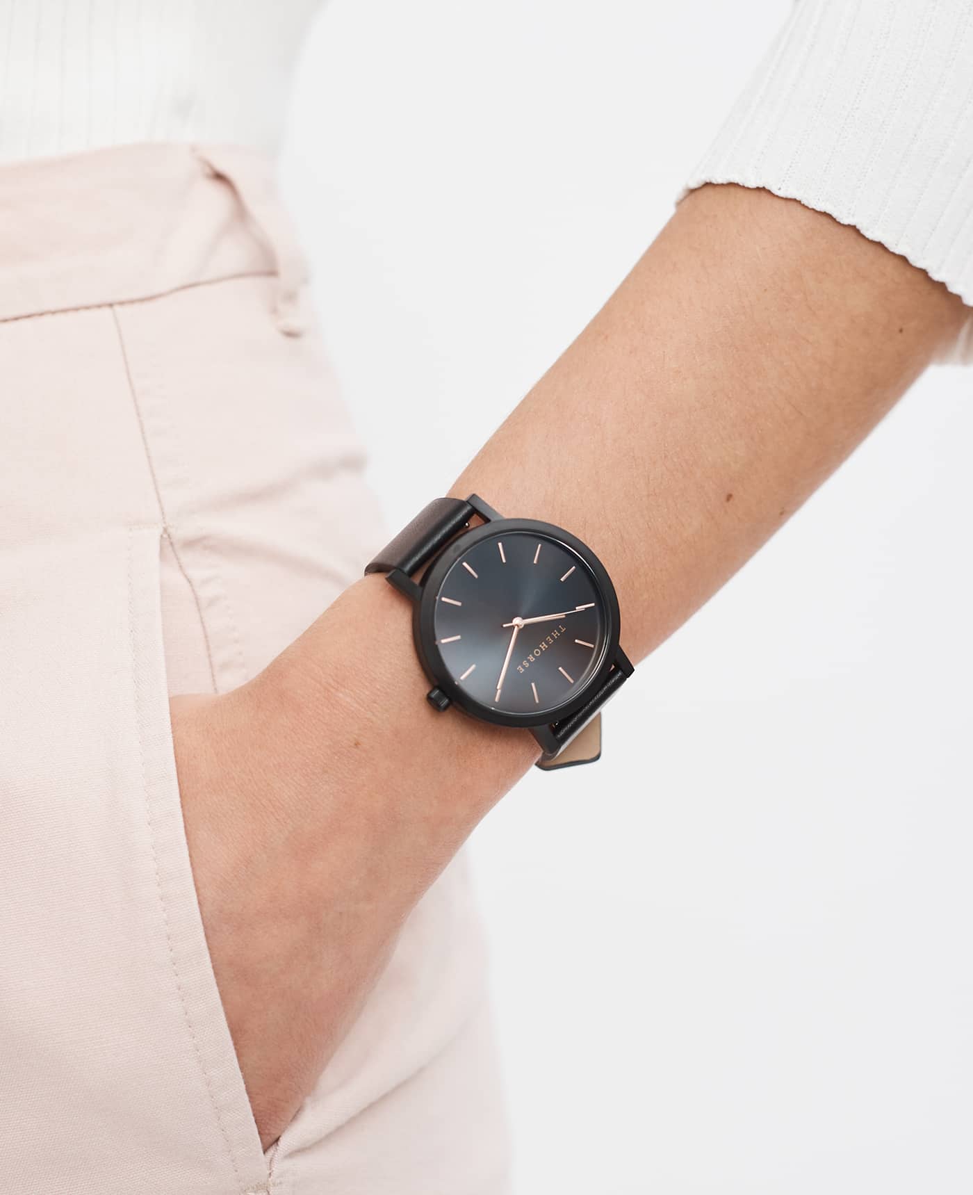 Original Matte Black Watch with Black Dial & Rose Gold Indexes - Stylish & Elegant Timepiece for Men, Perfect for Business, Casual & Formal Occasions