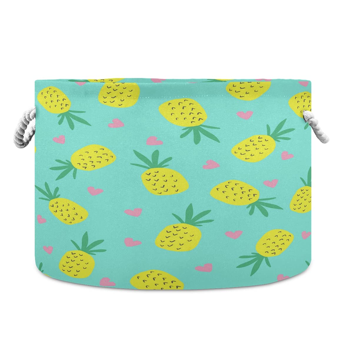 Extra Large Cotton Rope Storage Basket - Woven Laundry Hamper for Blankets, Toys & Clothes | Summer Pineapple Design Baby Nursery Organizer | Perfect for Bedroom, Bathroom & Kids Room Storage