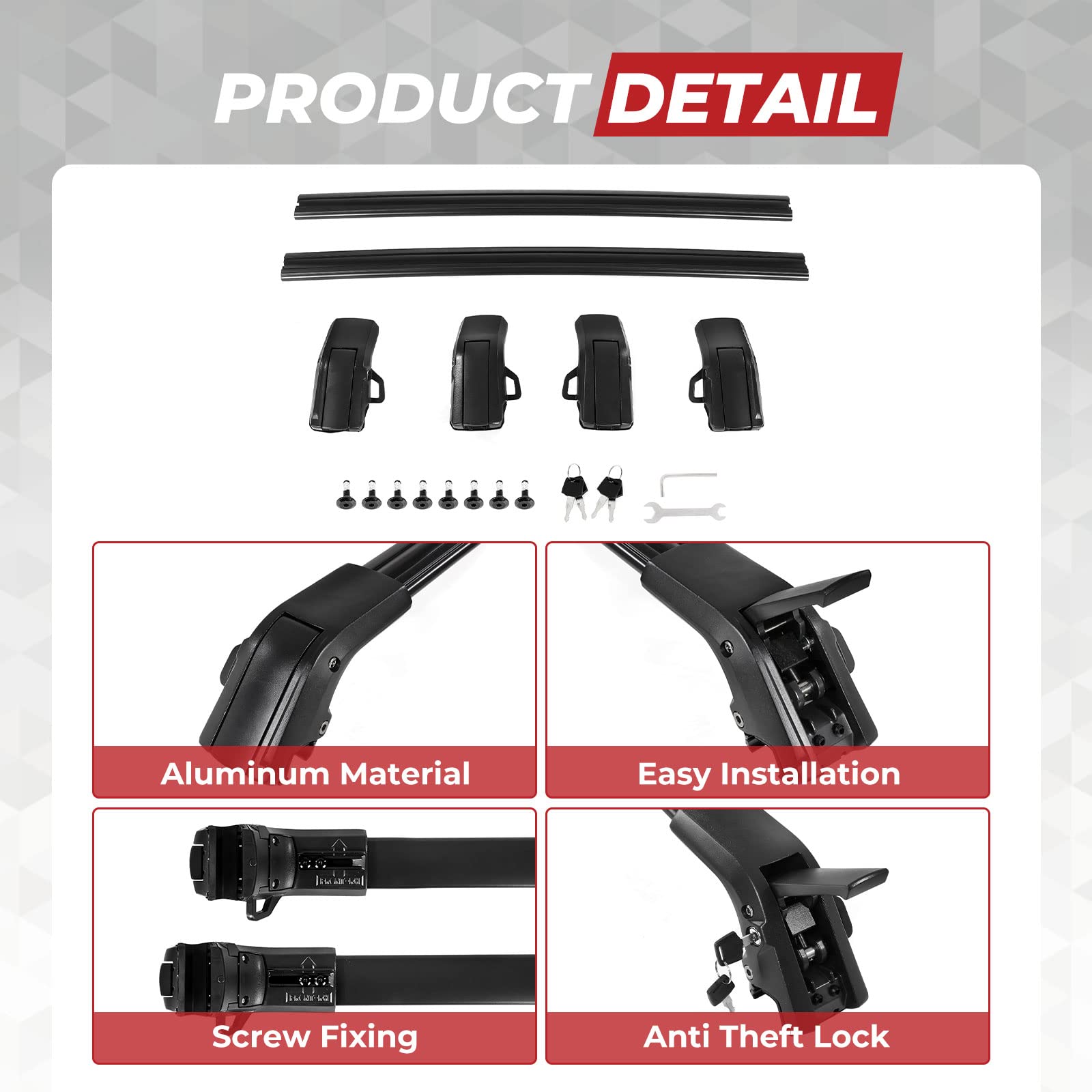 ALAVENTE Adjustable Roof Rack Crossbar for 2021-2024 Chevy Tahoe, Suburban, GMC Yukon/Yukon XL, Cadillac Escalade/ESV - 400lbs Capacity Cargo Carrier with Side Rails - Perfect for Road Trips, Camping Gear & Outdoor Adventures