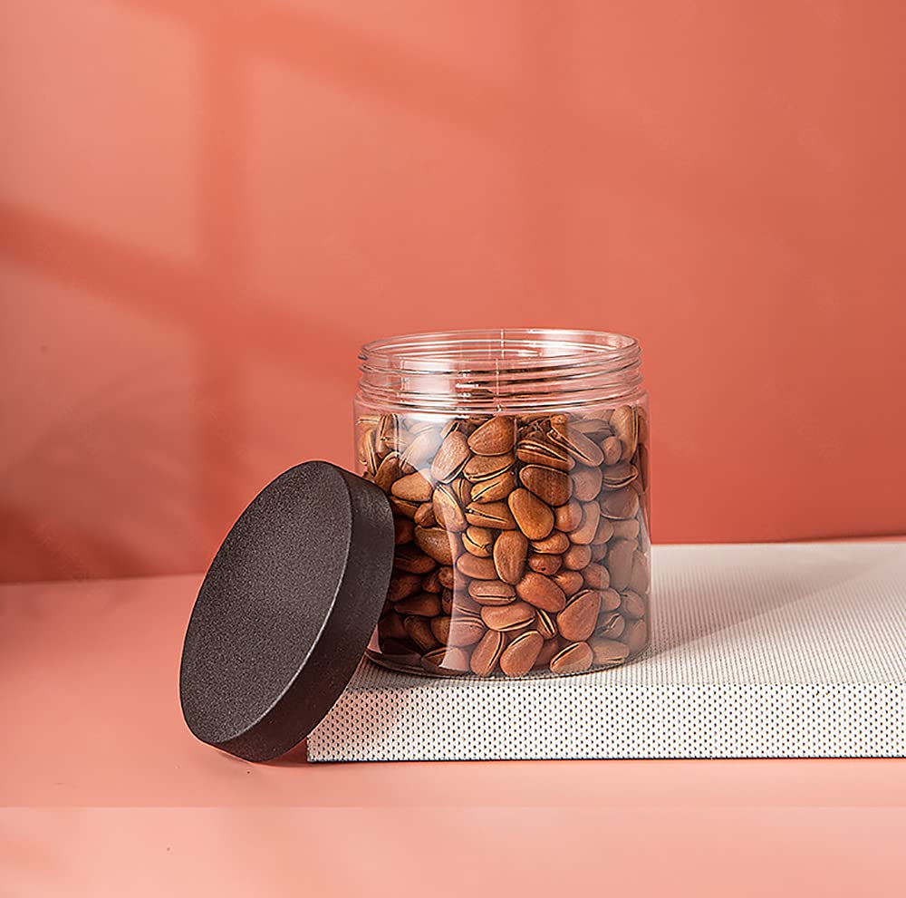 Lawei 12 Pack 16 Oz Clear Plastic Jars with Black Screw Lids - Airtight PET Food Storage Containers for Dry Food, Spices, Nuts, Candy & Honey - Perfect for Kitchen Pantry Organization & Bulk Food Storage