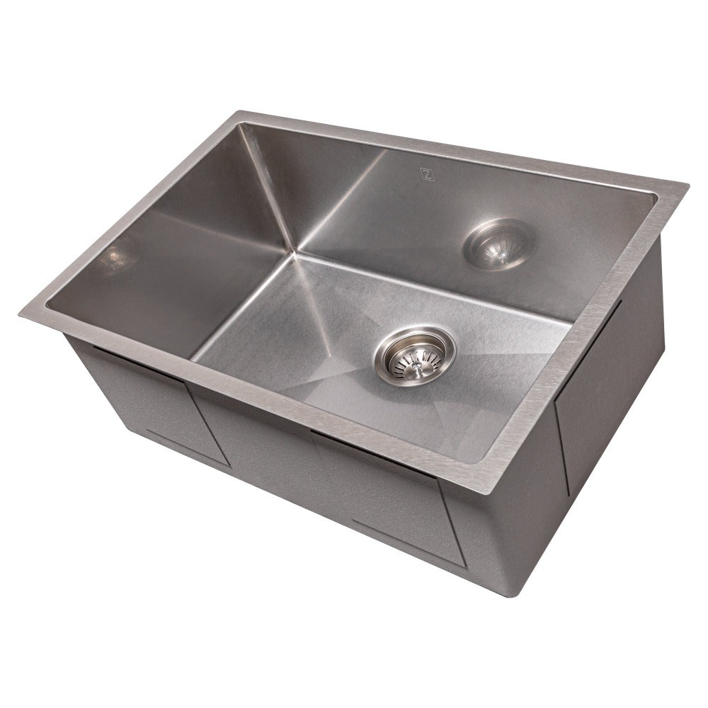 ZLINE Meribel 27-Inch Undermount Single Bowl Stainless Steel Kitchen Sink with Bottom Grid (SRS 27) - Perfect for Modern Kitchens, Dishwashing & Food Prep