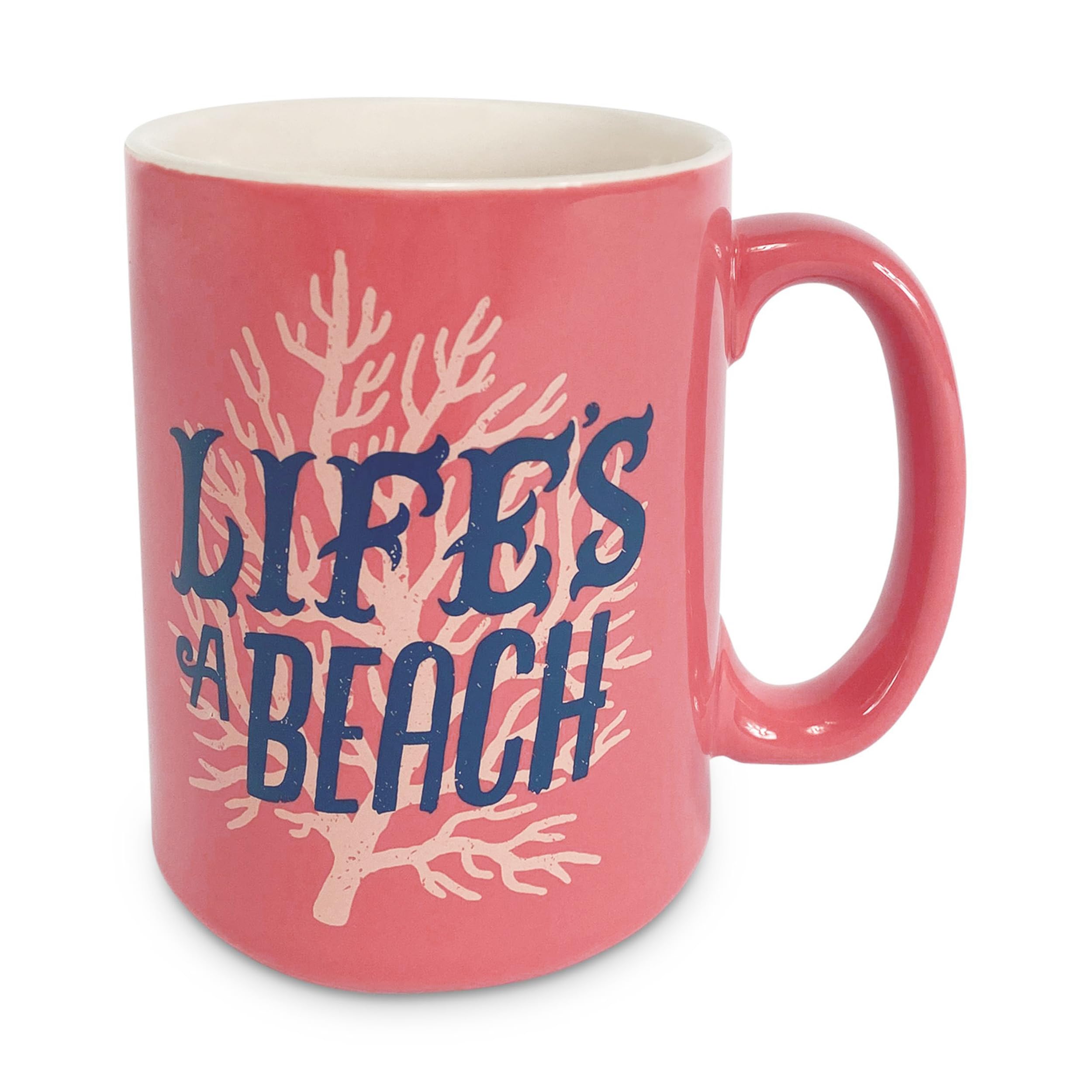 Rivers Edge Products 16 Oz Seashell Ceramic Coffee Mug with Handle - Coral Beach-Themed Espresso & Tea Cup - Perfect for Home, Office, Beach Vacations & Gift Giving