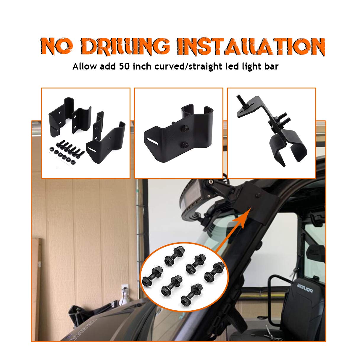 No-Drill Ranger Light Bar Mount Brackets - Pro Fit Cage Bracket for 50