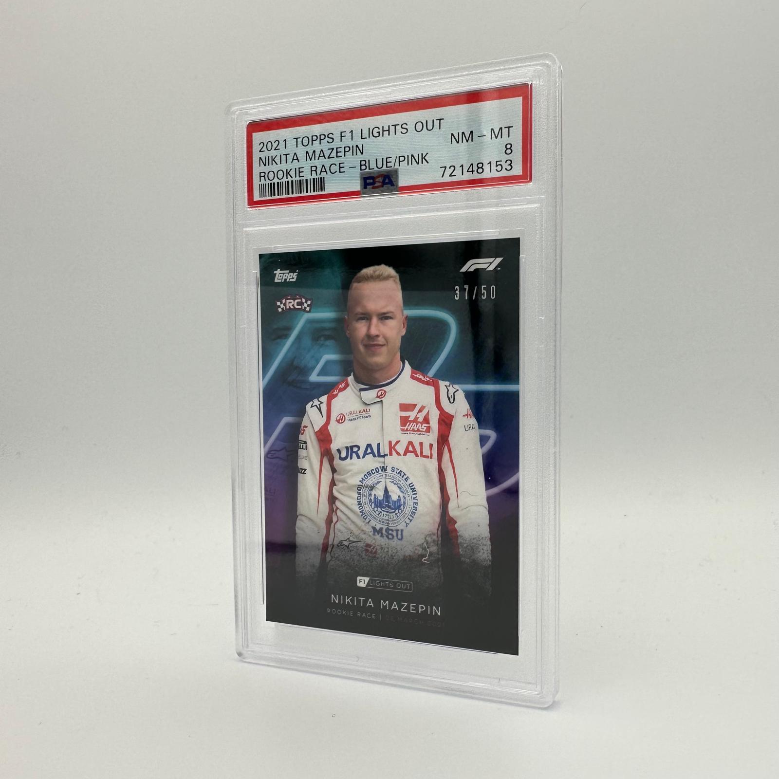 PSA 8 Graded 37/50 Nikita Mazepin Rookie Race Blue Pink Parallel - Rare Collectible Trading Card for Sports Memorabilia Enthusiasts & Card Game Players