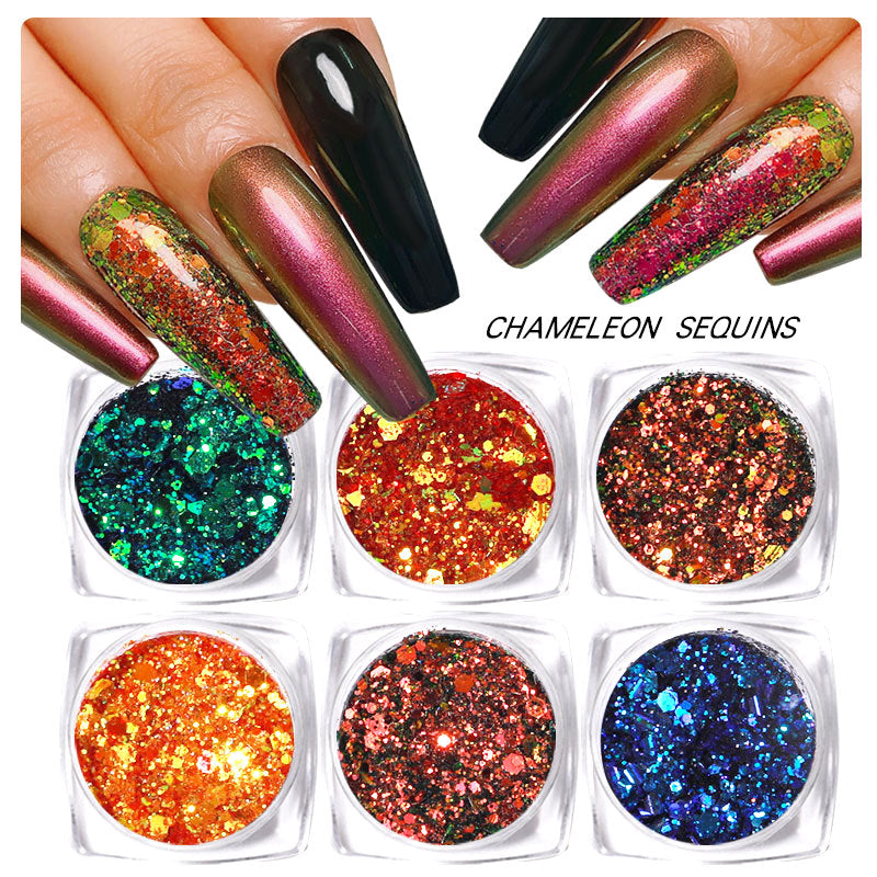 6pcs Glitter Laser Flakes Nail Art Set - Holographic Nail Decorations for DIY Manicure, Party & Special Occasion Nail Designs
