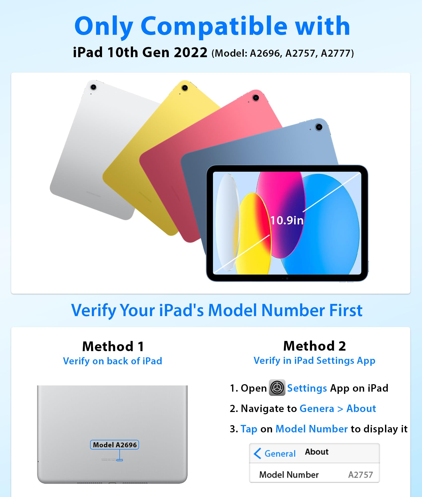 Eocean iPad 11th Gen (2025) & 10th Gen Keyboard Case - Detachable Bluetooth Keyboard Cover with 7-Color Backlit, Pencil Holder & Dual Bluetooth Channels for iPad 10.9 inch (2022 Model) | Perfect for Work, Study & Travel