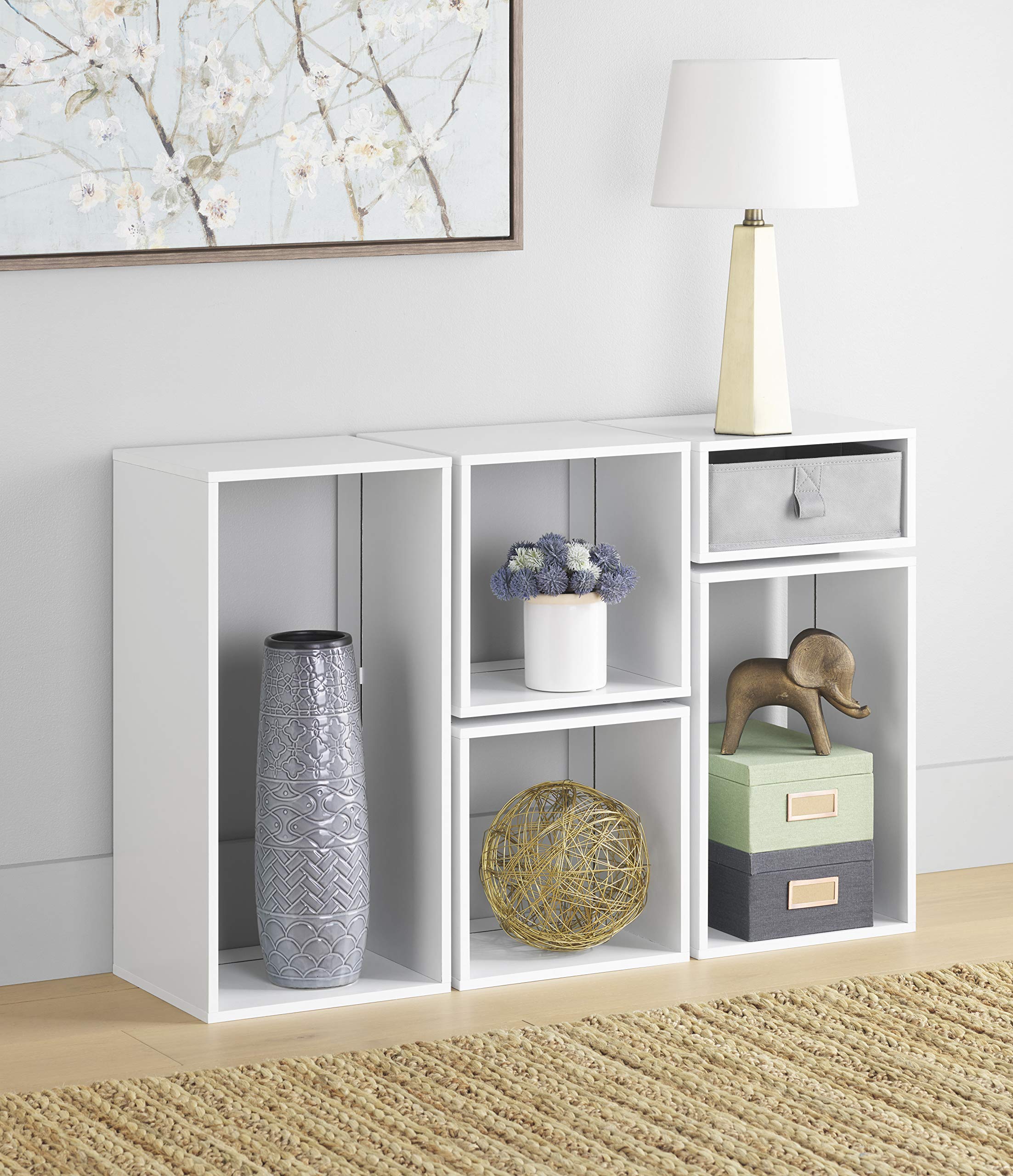Whitmor Clip & Cube 5-Piece Storage Organizer Set - White | Space-Saving Closet, Office & Home Organization Solution for Shelves, Drawers & Countertops