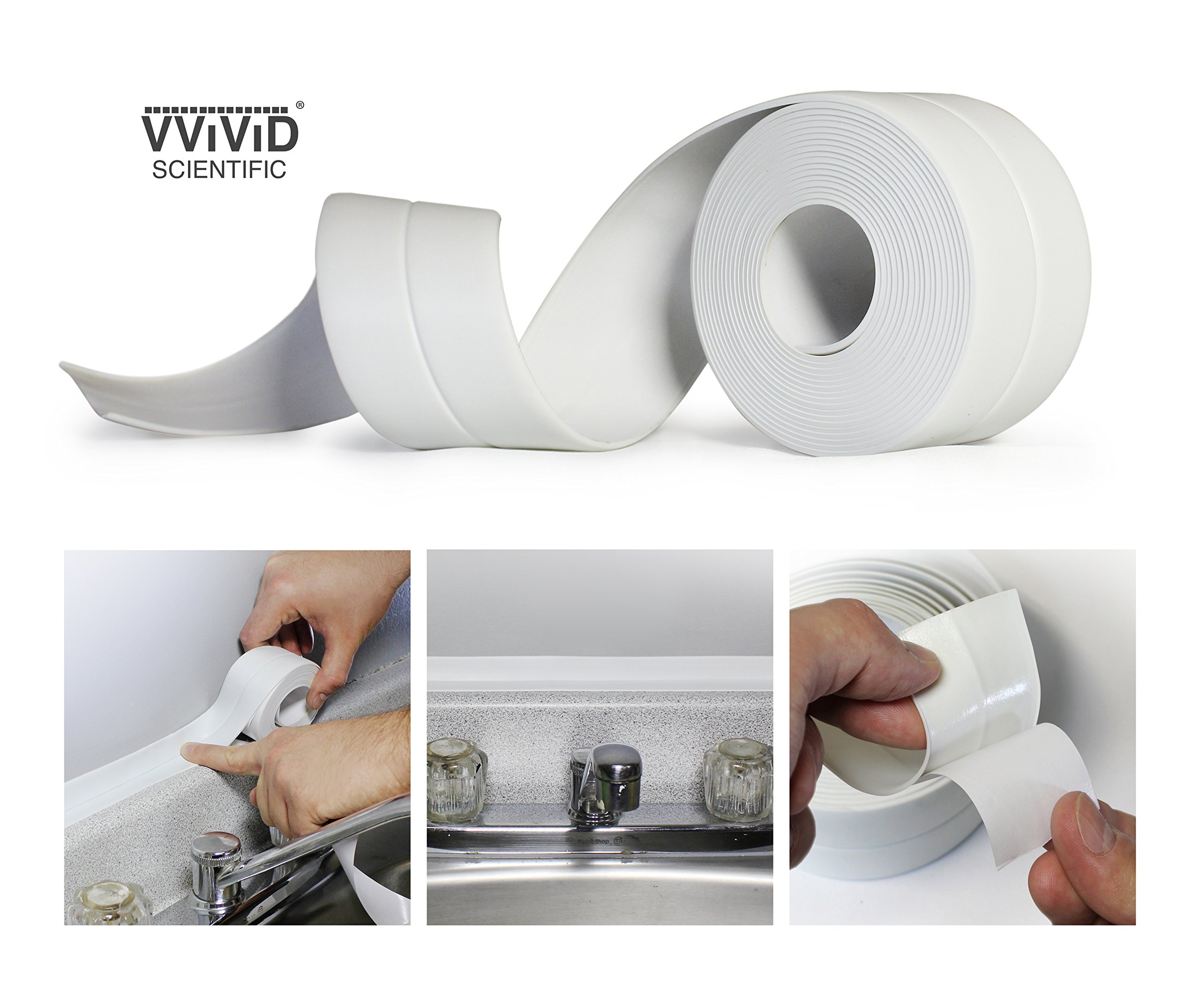 VViViD Peel & Stick Adhesive White Waterproof Caulking Sealant Tape Roll (1 Roll) - Self-Adhesive Weatherproofing Tape for Bathroom, Kitchen, Windows & Doors - Easy DIY Home Repair Solution