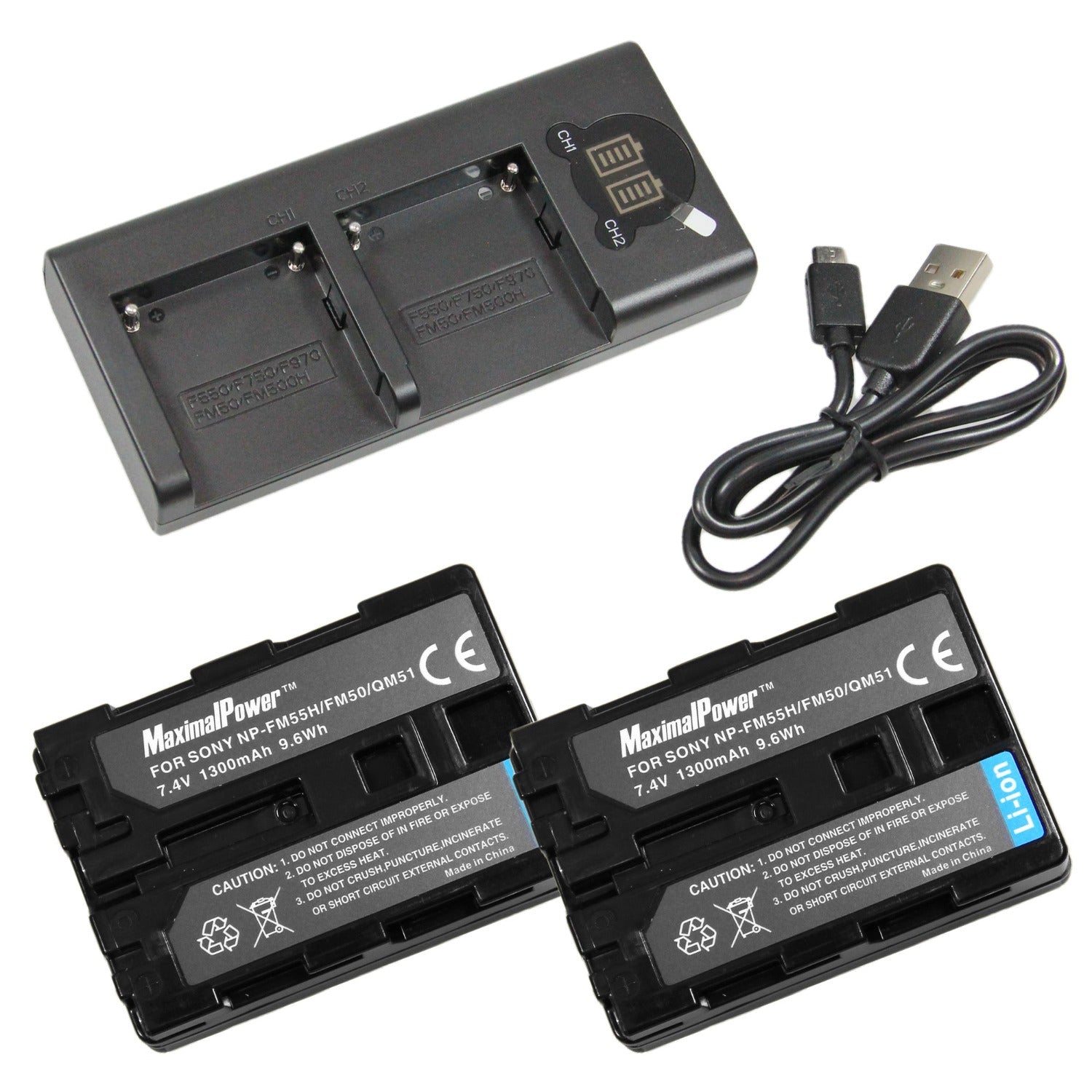 Sony FM50 FM55H FM500H QM71 Rapid Dual Battery Charger Replacement with LCD Screen & Micro USB Cable - Fast Charging for Cameras, Camcorders & Photography Gear