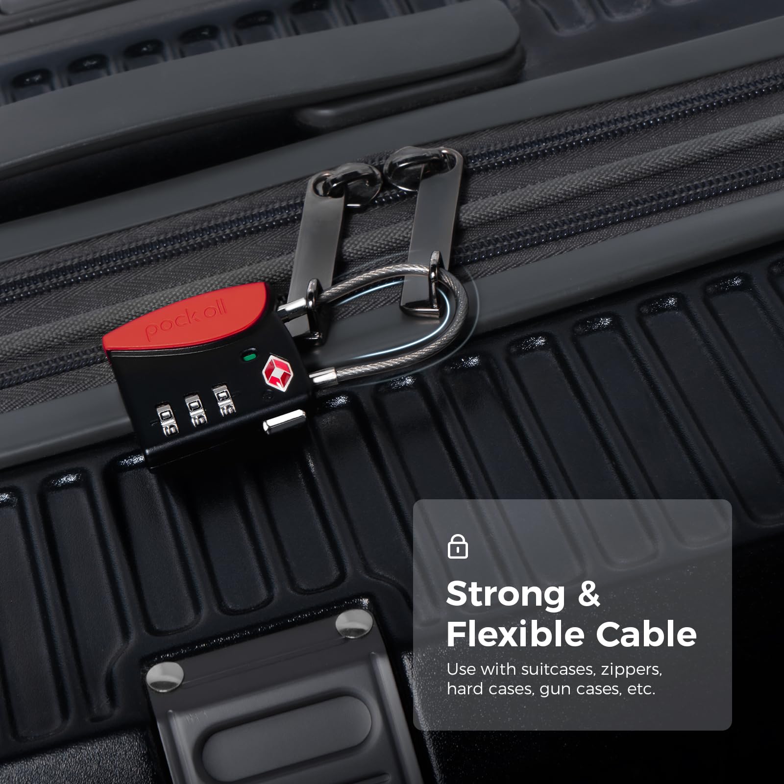 **TSA Approved 3 Digit Combination Cable Luggage Locks (4 Pack, Red) - Secure Suitcases, Bags & Backpacks for Travel, Gym & Storage - Durable Alloy Travel Accessories**