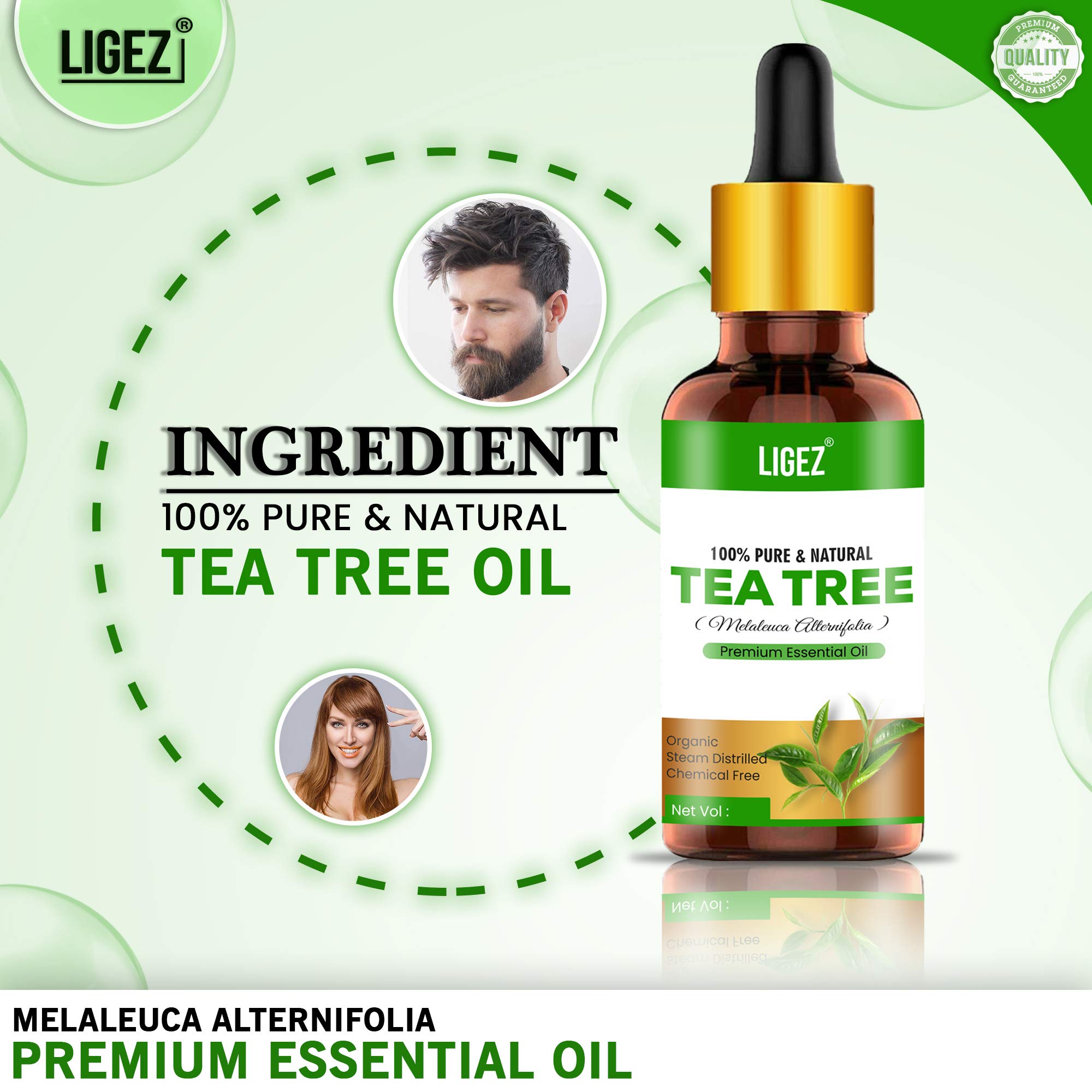 Ligez 100% Pure Tea Tree Essential Oil for Skin, Hair & Acne Care - Natural Undiluted Therapeutic Grade (10ml) - Perfect for Aromatherapy, DIY Beauty Products & Home Remedies