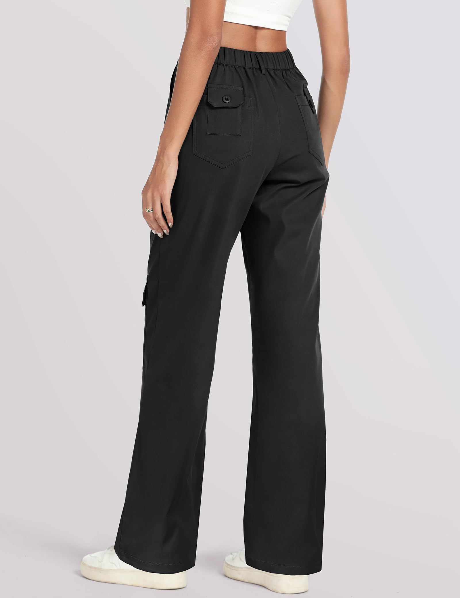 THANTH Women's High Waist Cargo Pants - Baggy Military Combat Pants with 8 Pockets | Y2K Streetwear Wide Leg Trousers for Casual Wear & Outdoor Activities