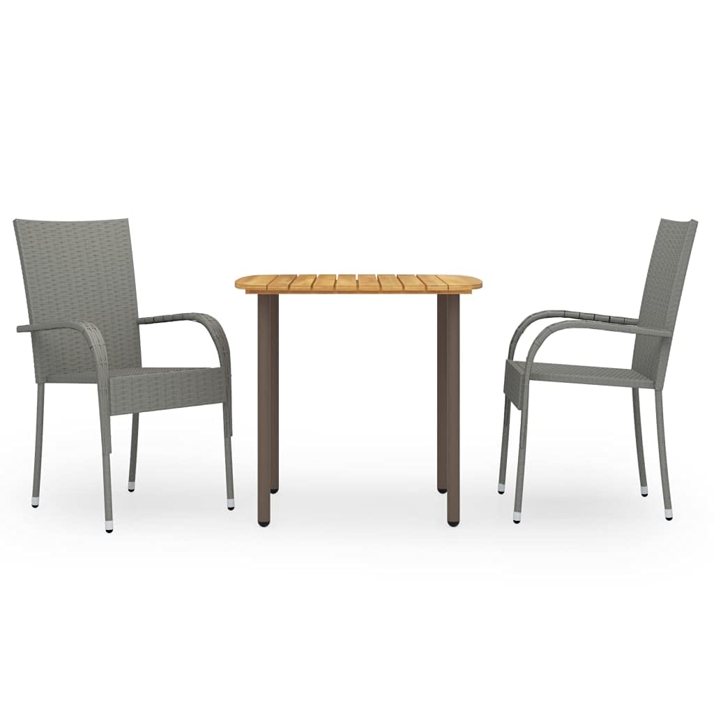 Aisifx 3-Piece Outdoor Patio Dining Set - Gray Poly Rattan Furniture (18.6g) - Perfect for Backyard, Garden, Poolside & Balcony Relaxation