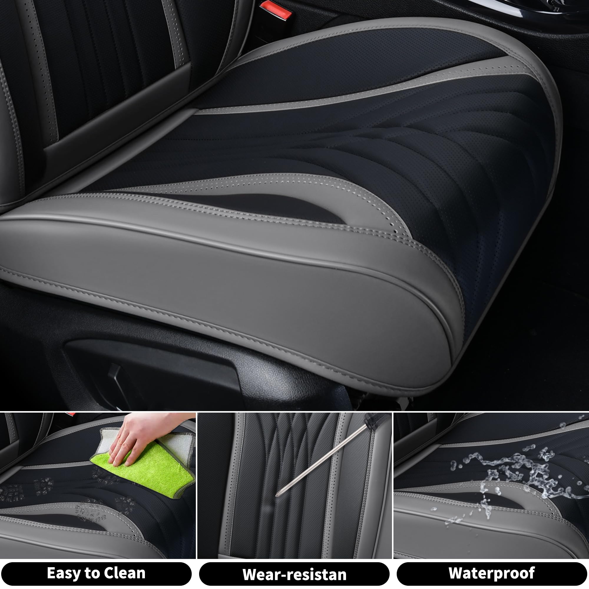 Premium FLORICH Leather Car Seat Covers - 2-Piece Waterproof Front Seat Protectors for Sedan, SUV & Pickup Trucks | Luxury Leatherette Gray Cushion Covers for Comfort & Style | Perfect for Daily Commute, Road Trips & Family Protection