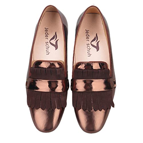 Premium Brown Cracked Patent Leather & Suede Men's Loafers - Classic Handmade Moccasin Flats for Men (Plus Size Available) - Perfect for Business Casual, Office Wear & Comfortable Daily Use