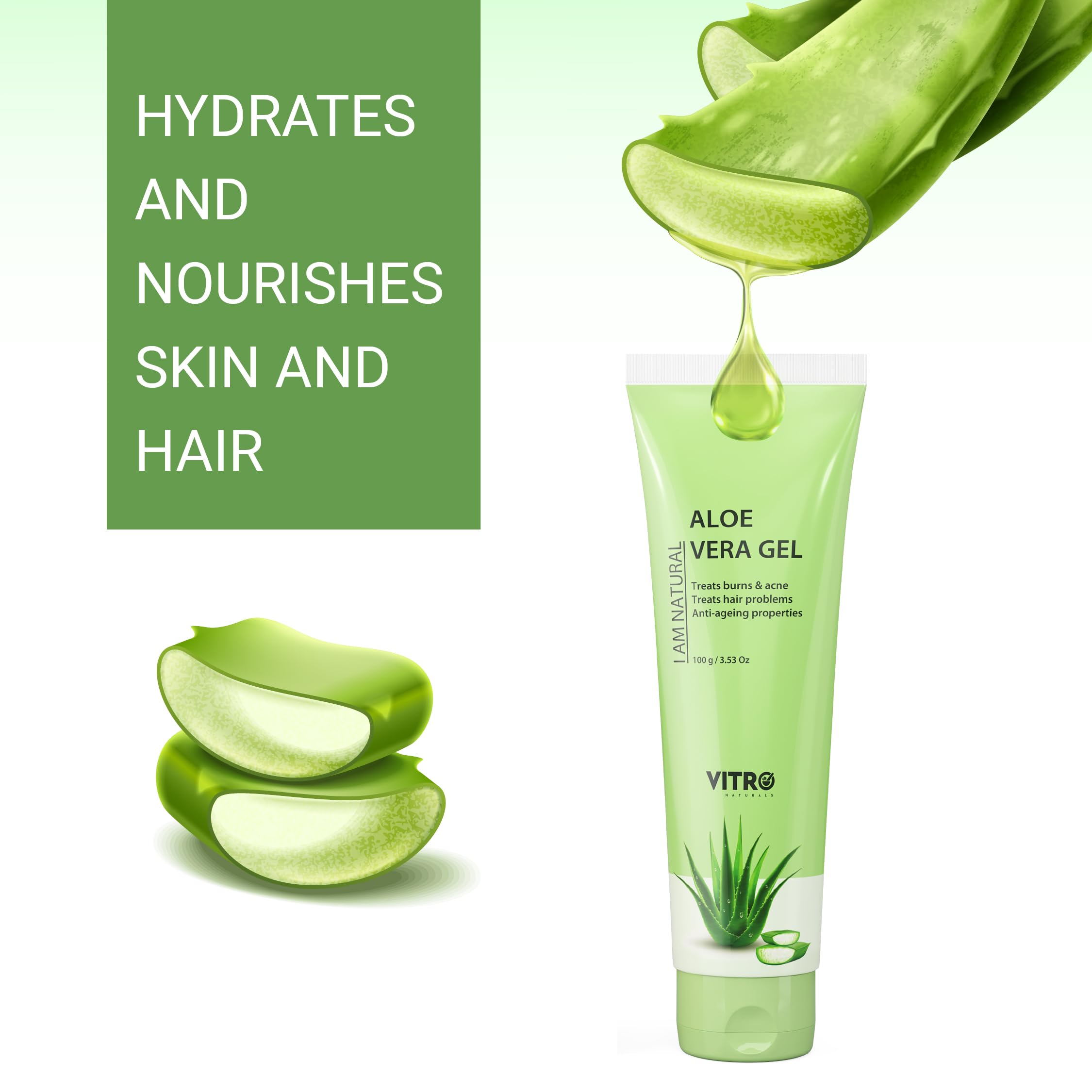 Organic Aloe Vera Gel for Face, Skin & Hair Care - Vitamin E, Rosemary & Cucumber Extract - 100ml - Hydrating Moisturizer for Sunburn Relief, Acne Treatment & Hair Growth - Perfect for Daily Skincare Routine & After Sun Care