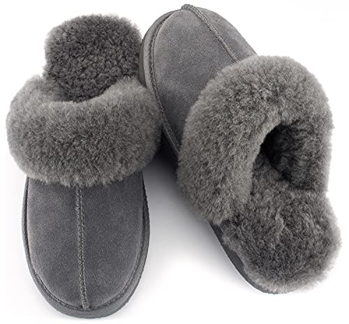 Parfeying Women's Sheepskin House Slippers - Soft Indoor/Outdoor Shearling Slippers for Women - Cozy Winter Home Shoes & Comfortable Outdoor Walking