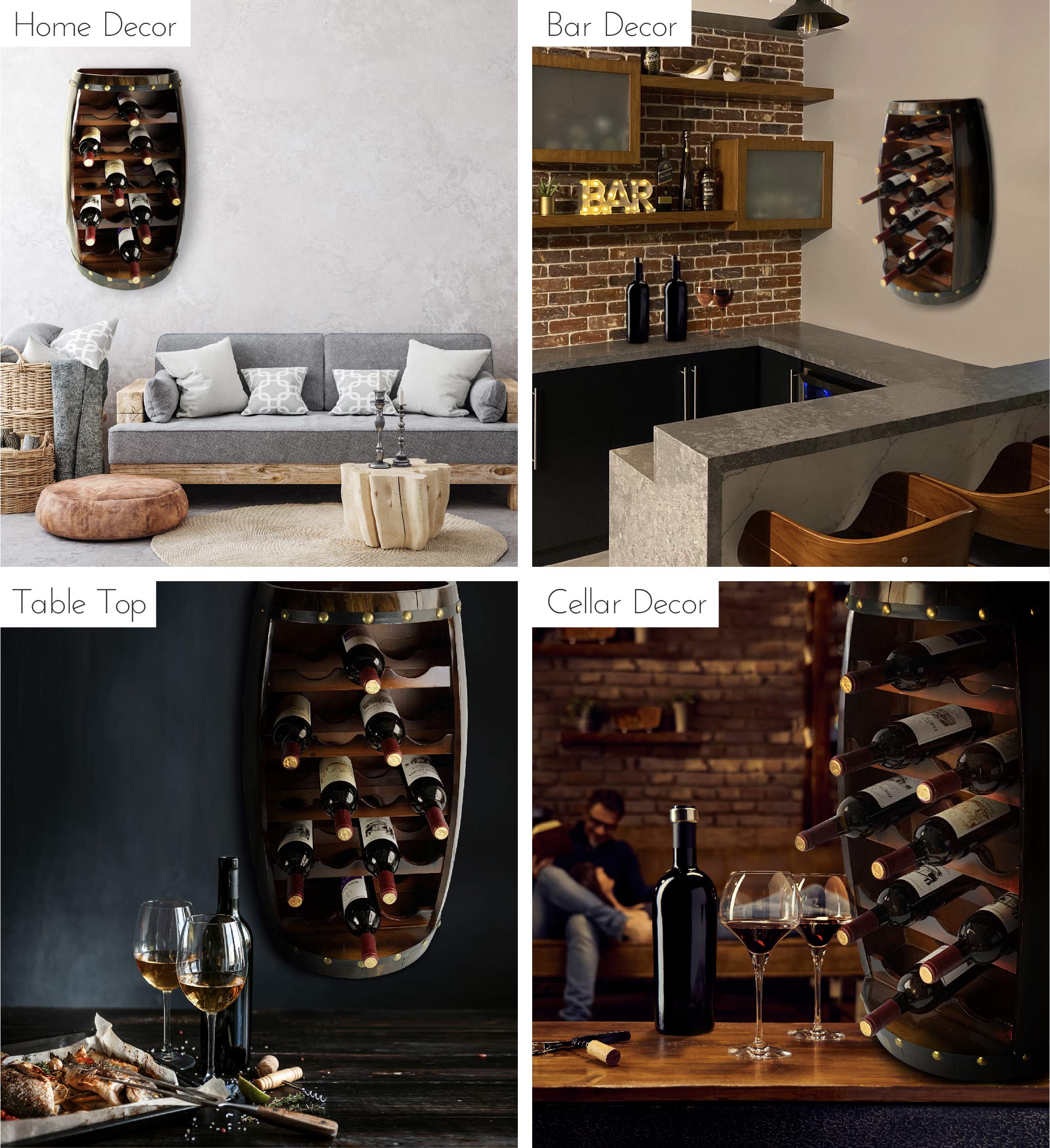 CoTa Global Alexander 18-Bottle Wooden Wine Rack - Freestanding & Wall Mounted Rustic Wine Storage Shelf with Glass Holder for Home Bar, Kitchen, Dining Room, and Wine Cellar Organization