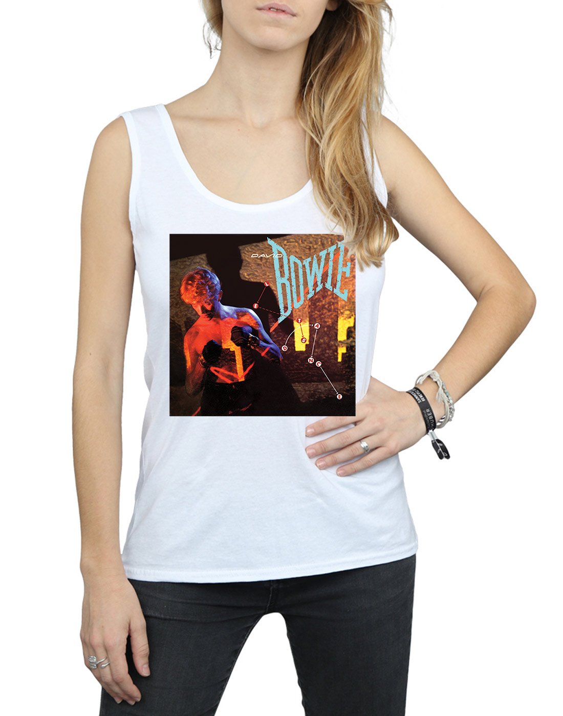 David Bowie Women's Let's Dance Album Cover Vintage Tank Top - 80s Retro Music Tee for Concerts & Casual Wear