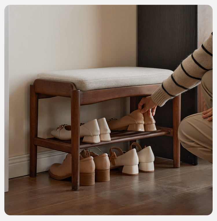 Solid Black Walnut Wood Shoe Bench - Durable Entryway Stool for Shoe Changing & Home Decor | Perfect for Hallway, Bedroom & Mudroom Organization