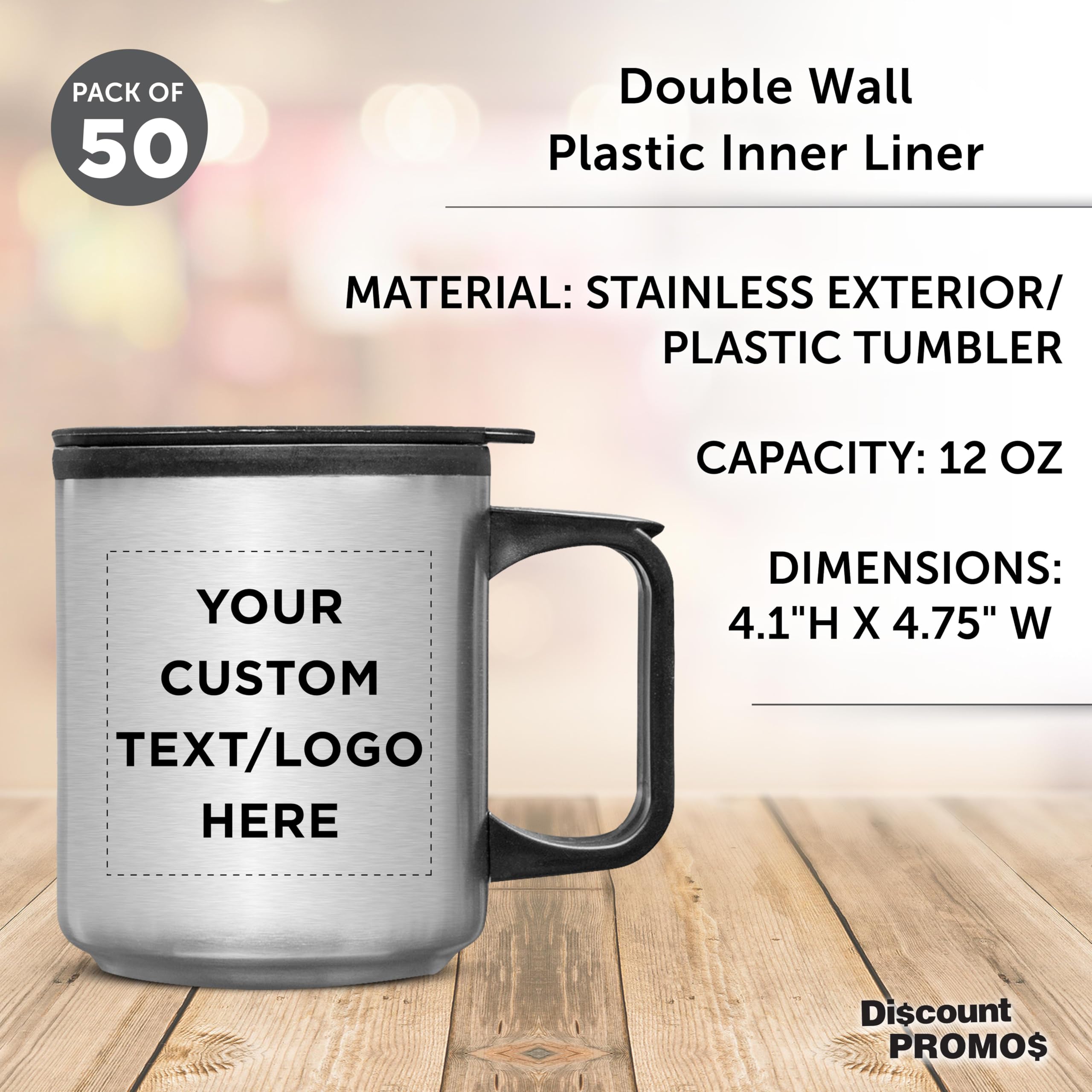 Custom 12oz Stainless Steel Travel Mugs with Handle - Bulk Pack of 50 Personalized Drinkware - Insulated for Hot Coffee & Cold Beverages - Perfect for Office Gifts, Corporate Events & Promotional Giveaways