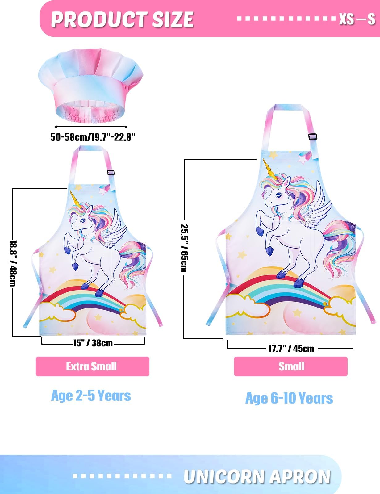 WERNNSAI Kids Aprons and Chef Hat Set for Boys & Girls - Adjustable Art Smock for Painting, Cooking, Gardening - Perfect for Creative Play, DIY Crafts, and Kitchen Activities