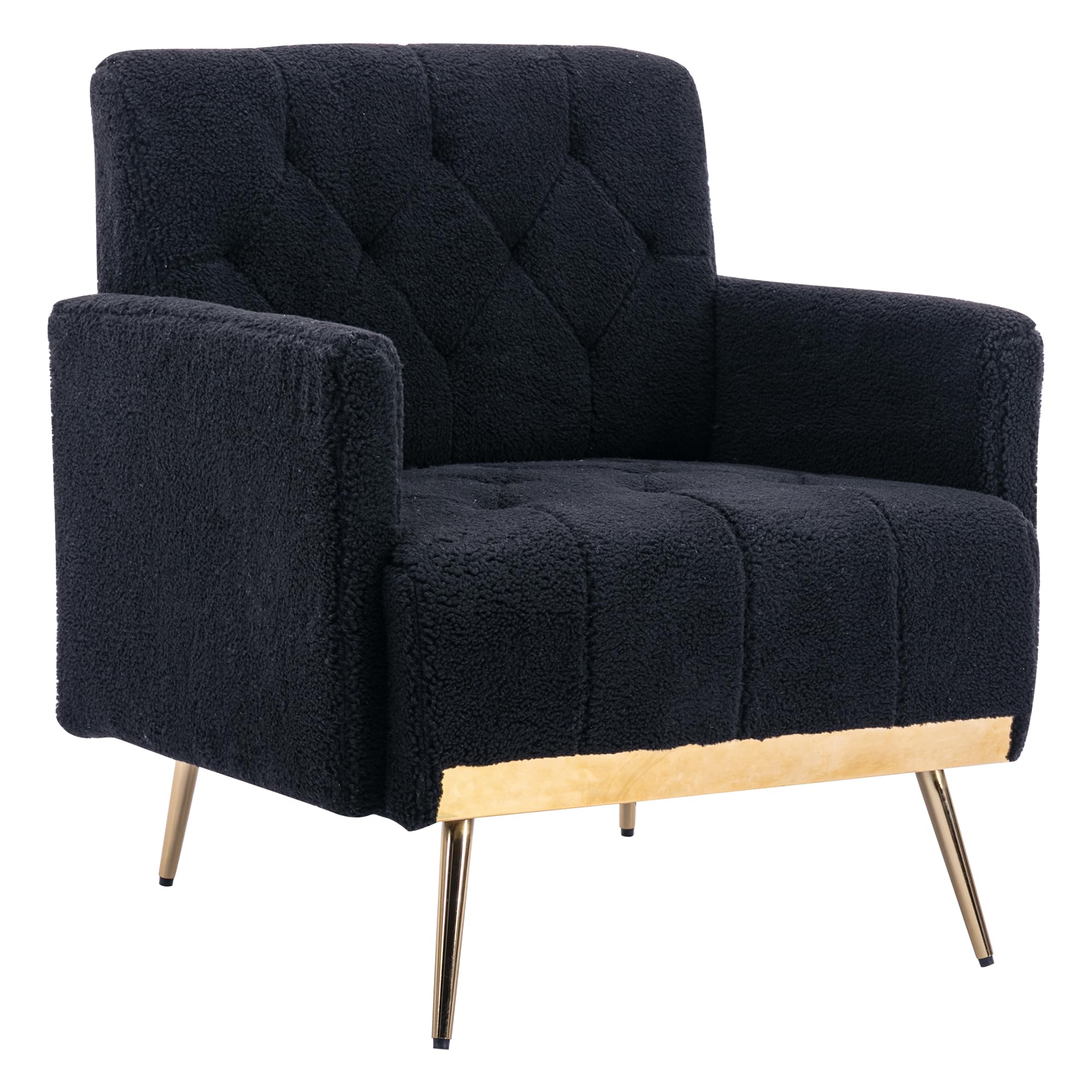 ABET Sherpa Accent Chair - Modern Upholstered Single Sofa with Tufted Design & Gold Trim Metal Legs for Living Room, Bedroom, Office - Cozy Reading Armchair for Relaxation & Home Decor
