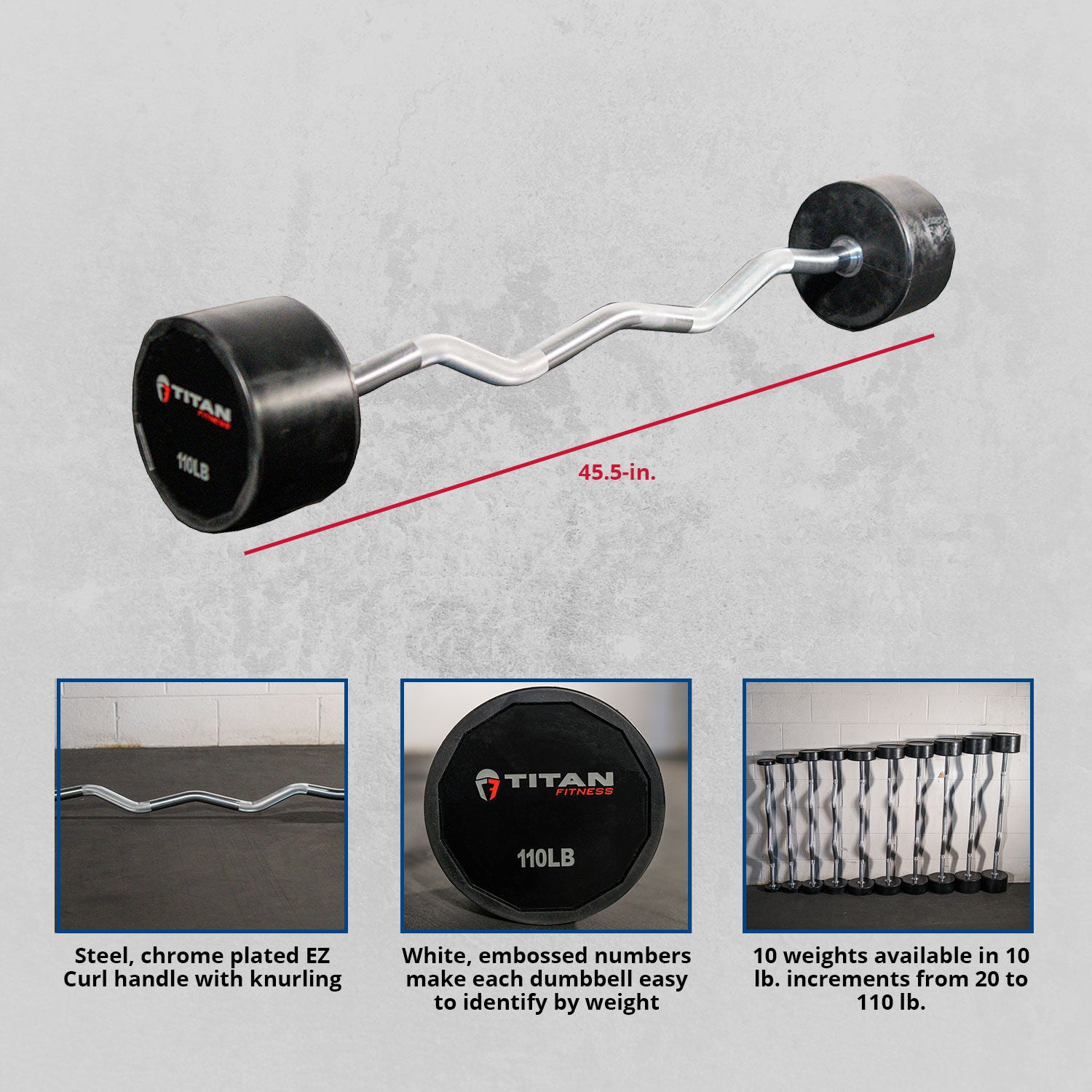 110 LB EZ Curl Rubber Fixed Barbell - Heavy Duty Home Gym Equipment for Strength Training & Weightlifting | Perfect for Home Workouts, CrossFit & Fitness Enthusiasts